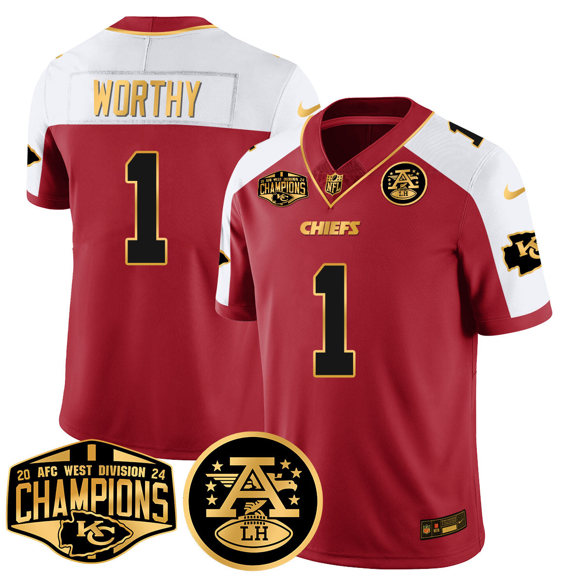 Chiefs 2024 AFC West Champions Jersey – All Stitched – Red Alternate – Xavier Worthy – 1 Jersey