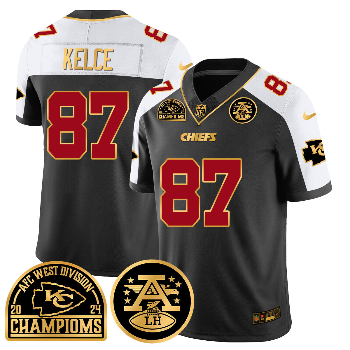 Chiefs 2024 AFC West Champs Jersey – All Stitched – Black Alternate – Travis Kelce – 87 Jersey