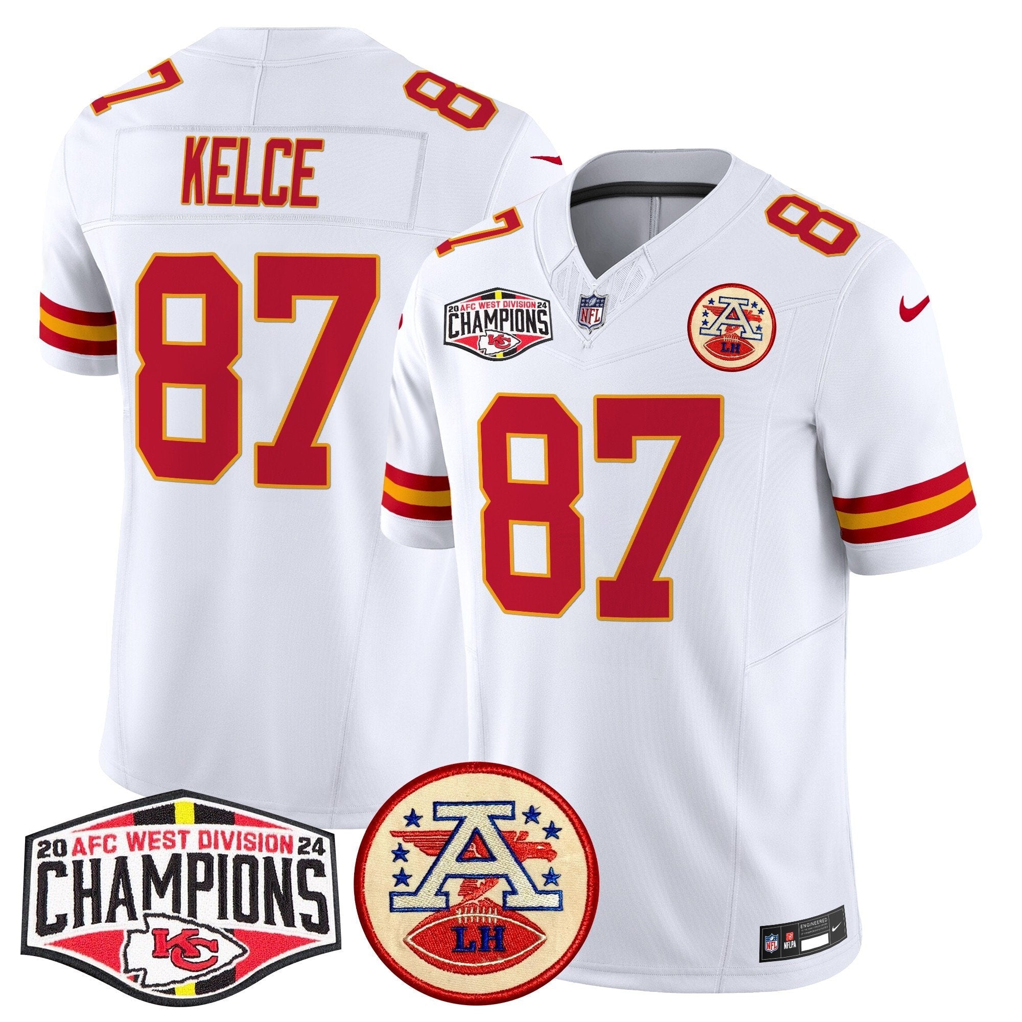 Chiefs 2024 AFC West Division Champions Patch Vapor Limited Jersey – All Stitched – White – Travis Kelce Jersey