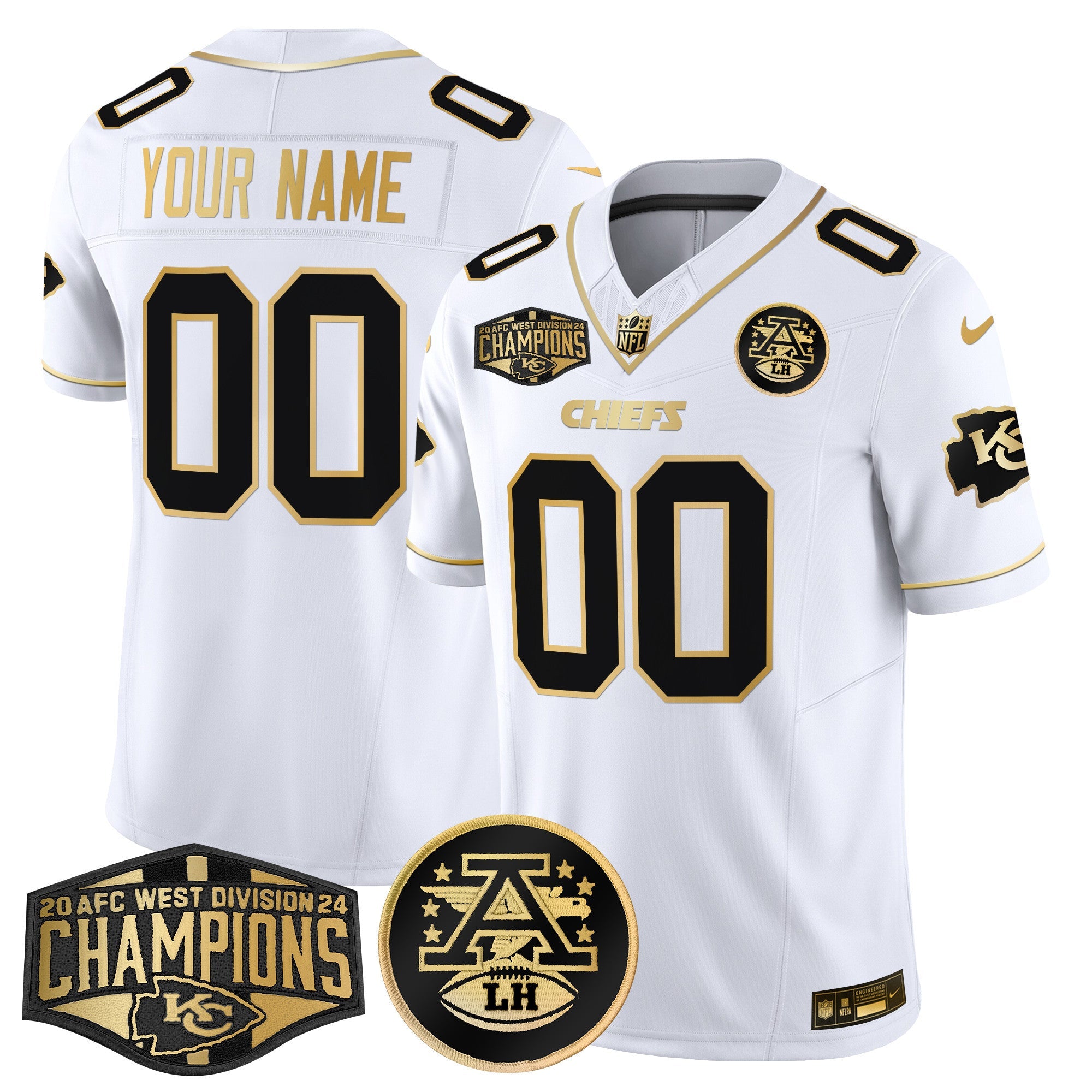 Chiefs 2024 AFC West Division Champions Patch Gold Vapor Limited Custom Jersey – All Stitched – White Gold Jersey
