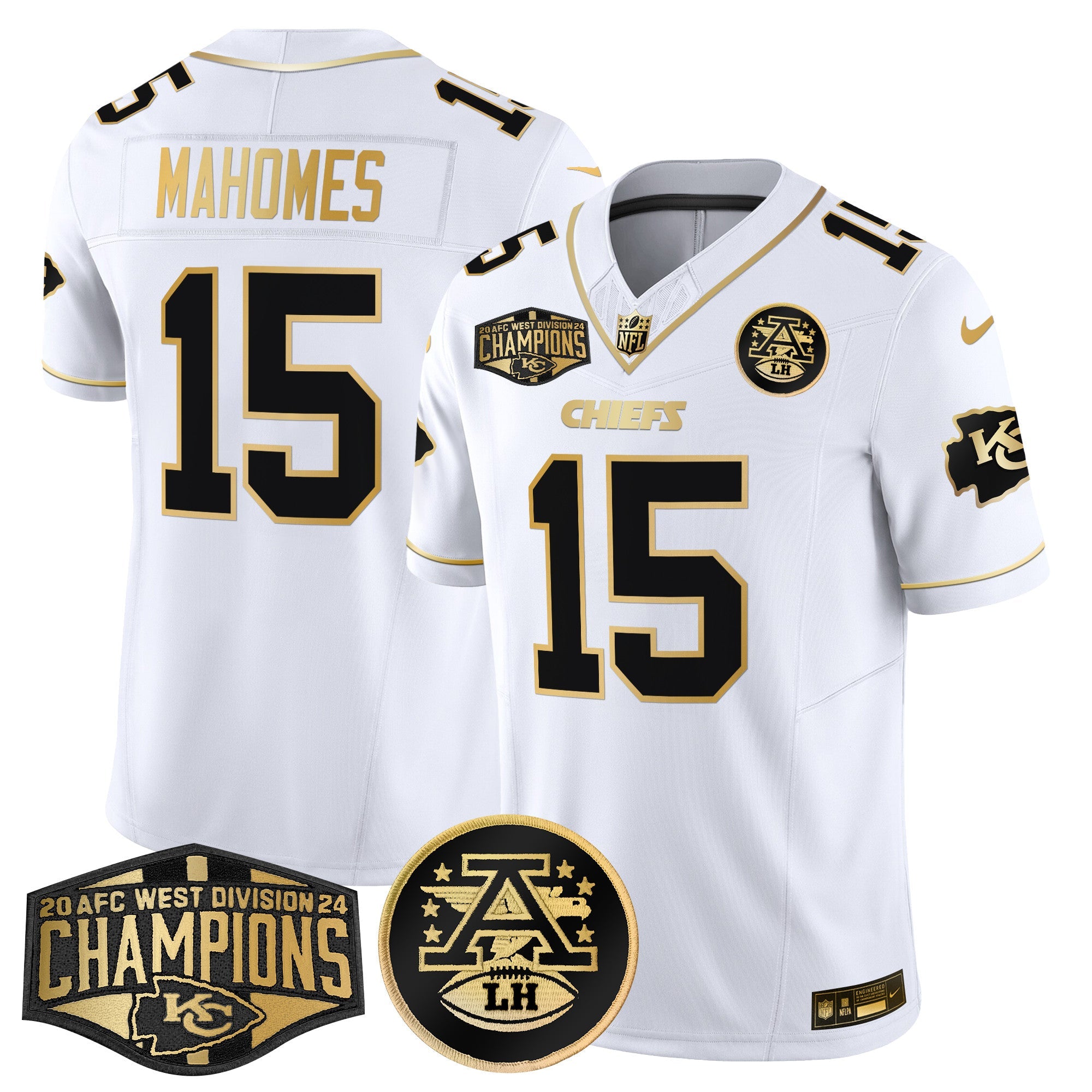 Chiefs 2024 AFC West Division Champions Patch Gold Vapor Limited Jersey – All Stitched – White Gold – Patrick Mahomes Jersey