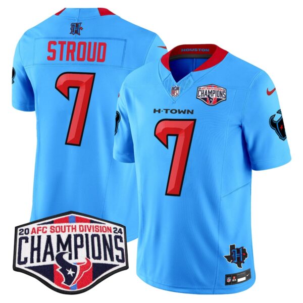 Houston Texans 2024 AFC South Division Champions Patch Vapor Limited Jersey – All Stitched – Blue – C.J. Stroud Jersey