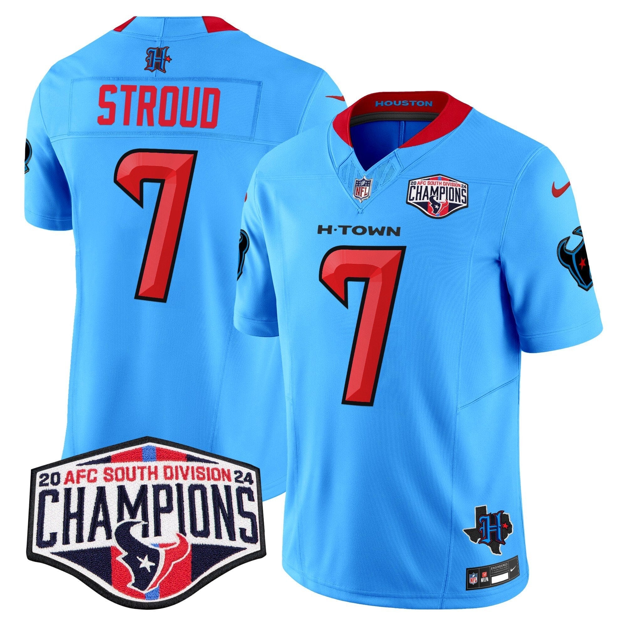 Houston Texans 2024 AFC South Division Champions Patch Vapor Limited Jersey – All Stitched – Blue – C.J. Stroud Jersey
