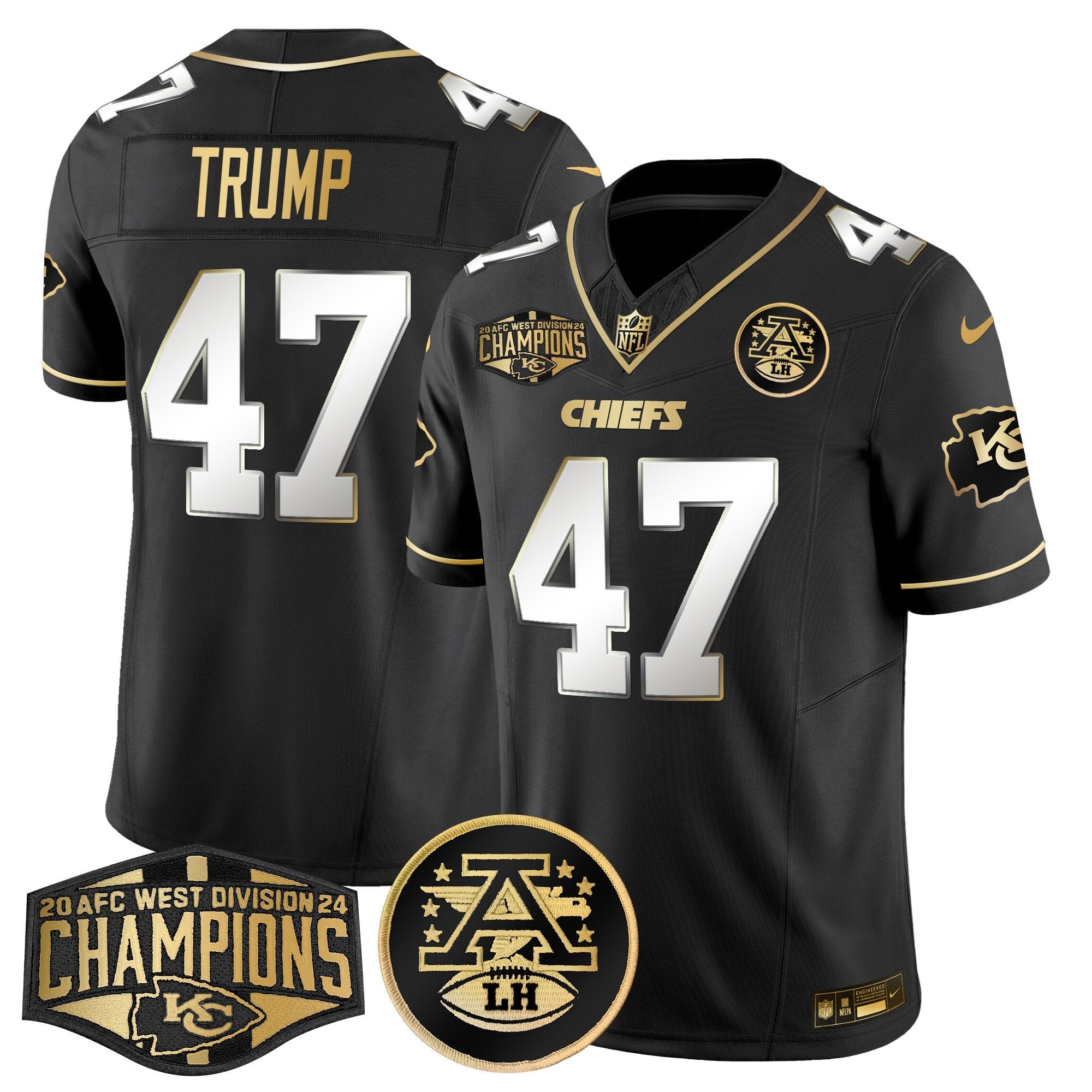 Chiefs 2024 AFC West Division Champions Patch Gold Vapor Limited Jersey – All Stitched – Black Limited – Donald Trump Jersey