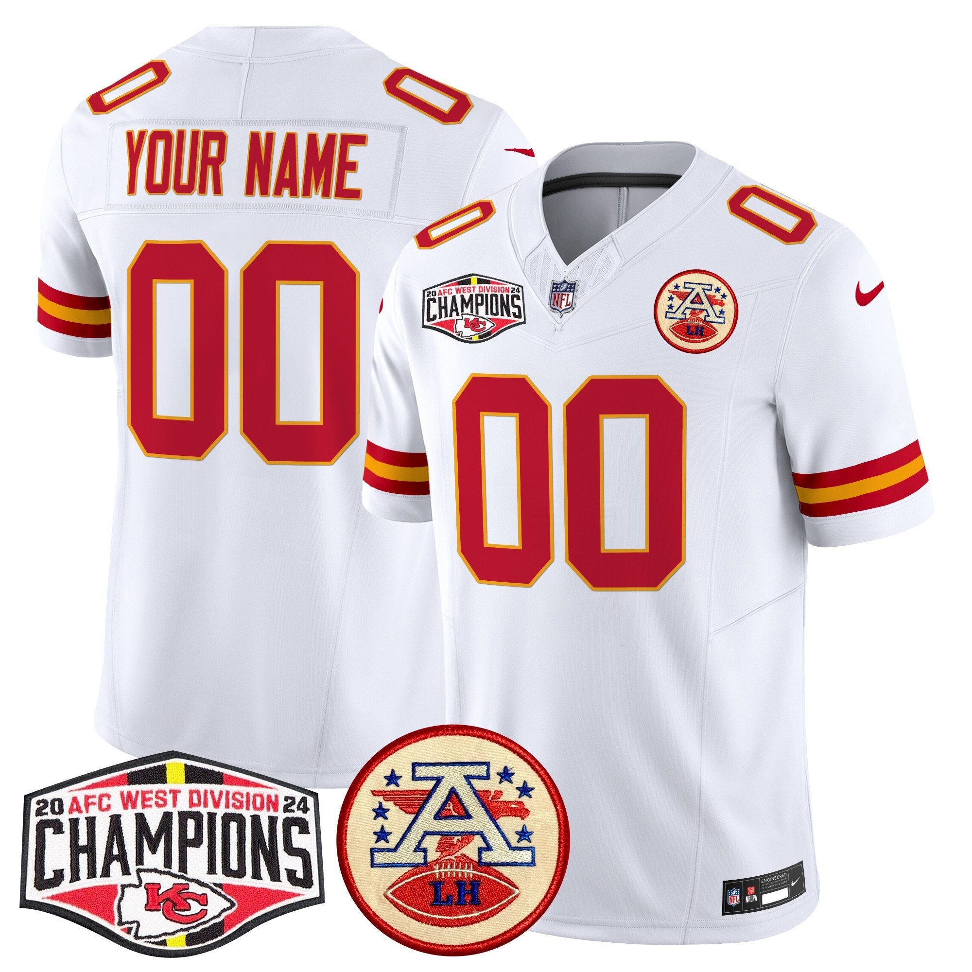 Chiefs 2024 AFC West Division Champions Patch Vapor Limited Custom Jersey – All Stitched – White Jersey