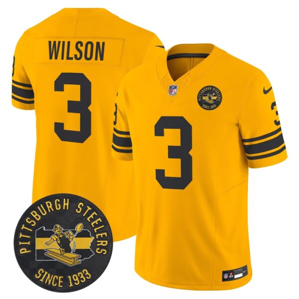Pittsburgh Steelers Throwback 1962 Vapor Limited Jersey – Est. 1933 Patch – All Stitched – Gold – Russell Wilson Jersey
