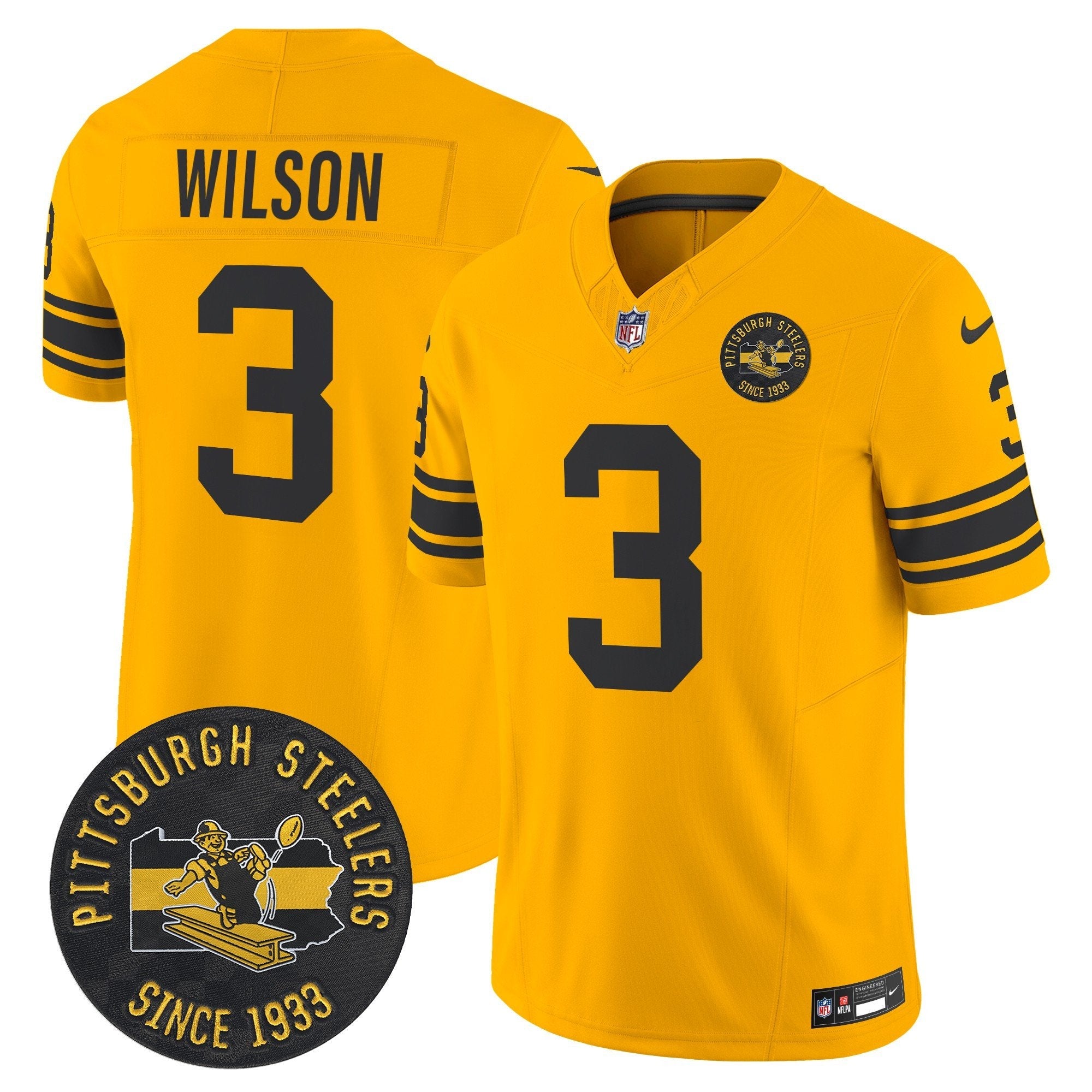 Pittsburgh Steelers Throwback 1962 Vapor Limited Jersey – Est. 1933 Patch – All Stitched – Gold – Russell Wilson Jersey