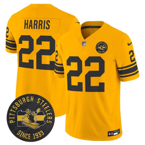 Pittsburgh Steelers Throwback 1962 Vapor Limited Jersey – Est. 1933 Patch – All Stitched – Gold – Najee Harris Jersey