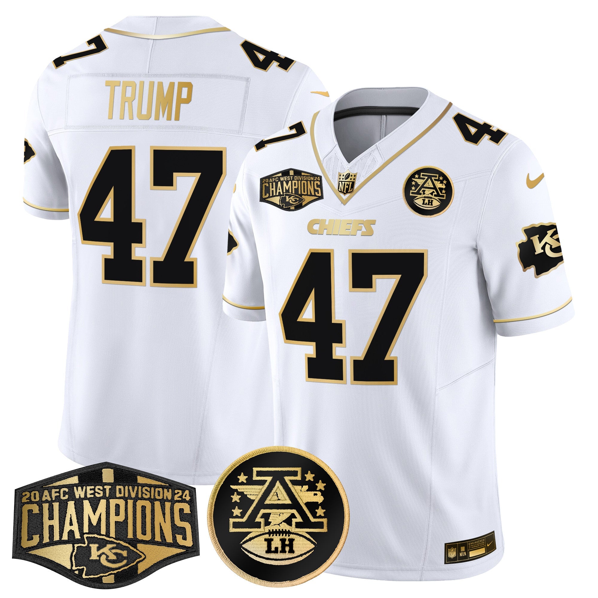 Chiefs 2024 AFC West Division Champions Patch Gold Vapor Limited Jersey – All Stitched – White Gold – Donald Trump Jersey