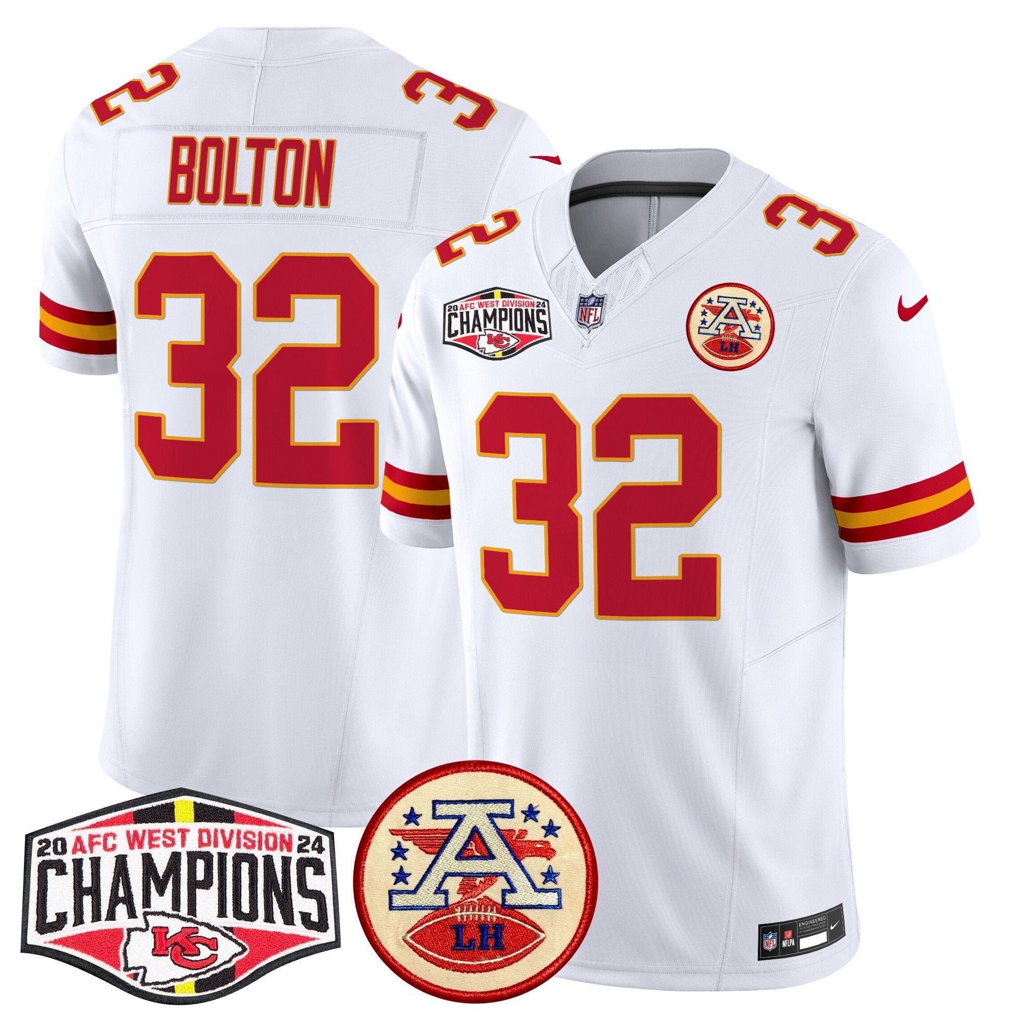 Chiefs 2024 AFC West Division Champions Patch Vapor Limited Jersey – All Stitched – White – Nick Bolton Jersey