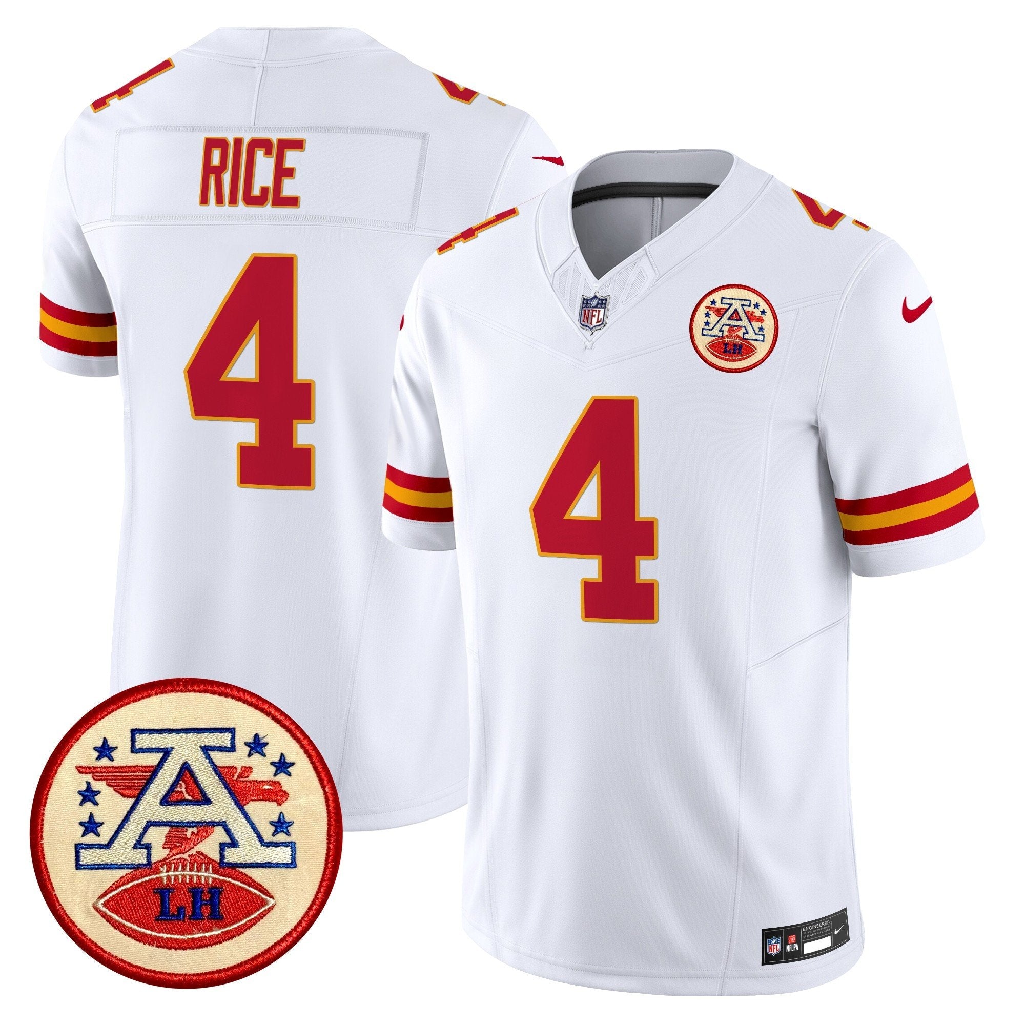 Chiefs 2024 Lamar Hunt Patch Vapor Limited Jersey – All Stitched – White – Rashee Rice Jersey