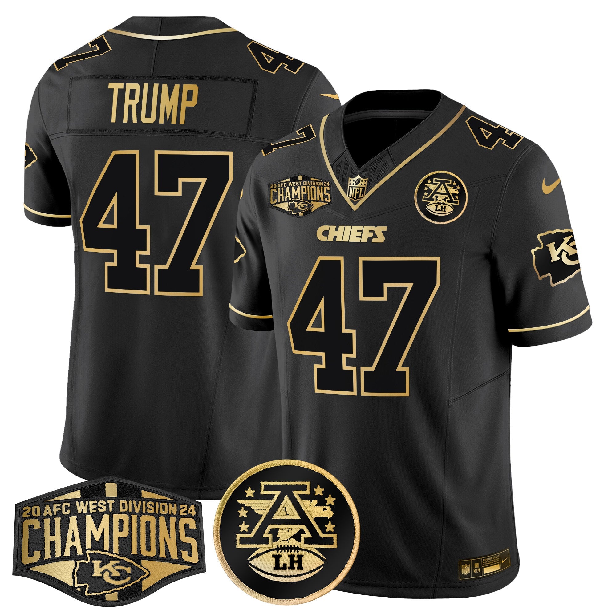 Chiefs 2024 AFC West Division Champions Patch Gold Vapor Limited Jersey – All Stitched – Black Gold – Donald Trump Jersey