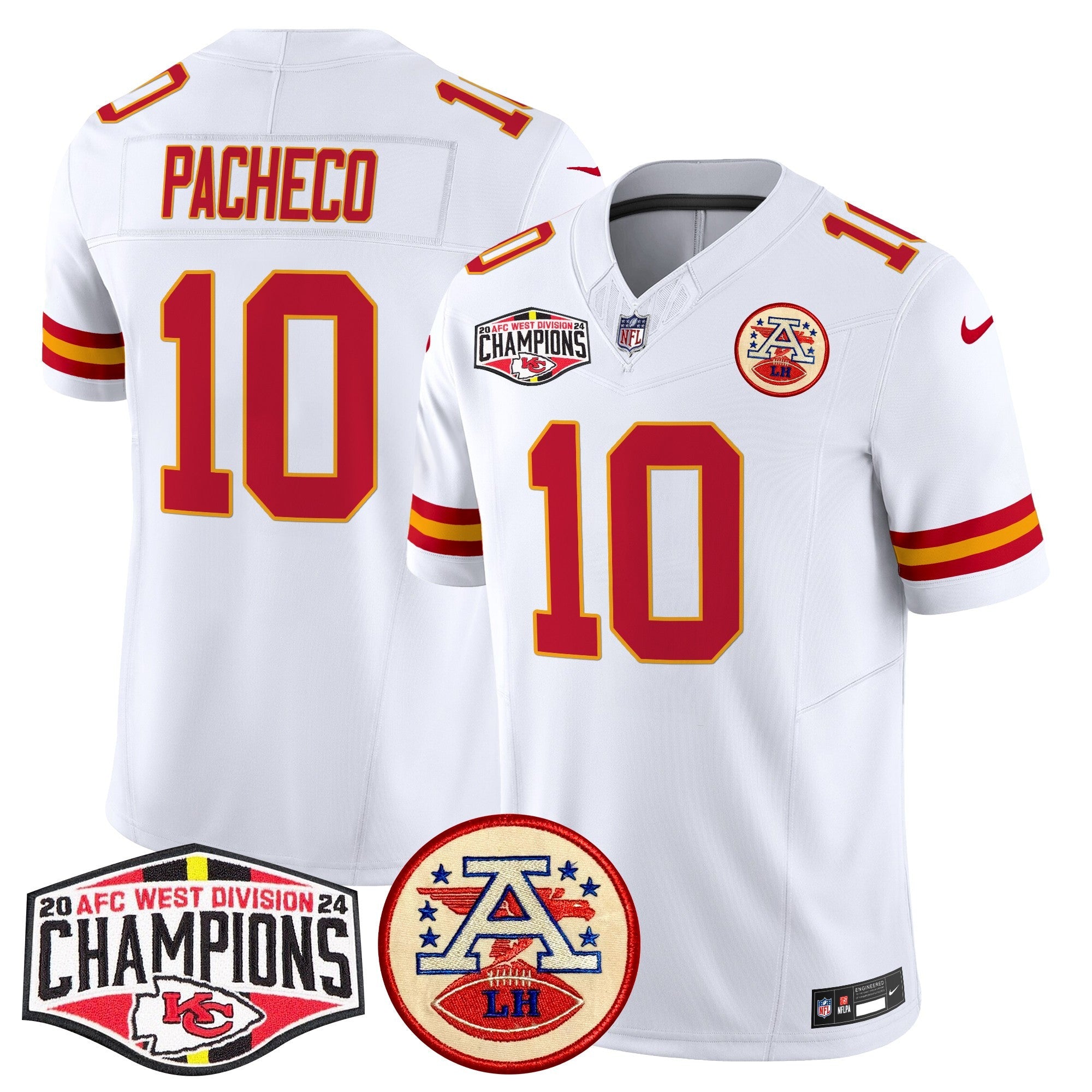 Chiefs 2024 AFC West Division Champions Patch Vapor Limited Jersey – All Stitched – White – Isiah Pacheco Jersey