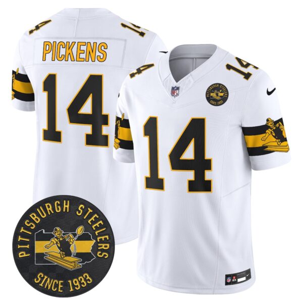Pittsburgh Steelers Throwback 1933 Patch Vapor Limited Jersey – All Stitched – White – George Pickens Jersey