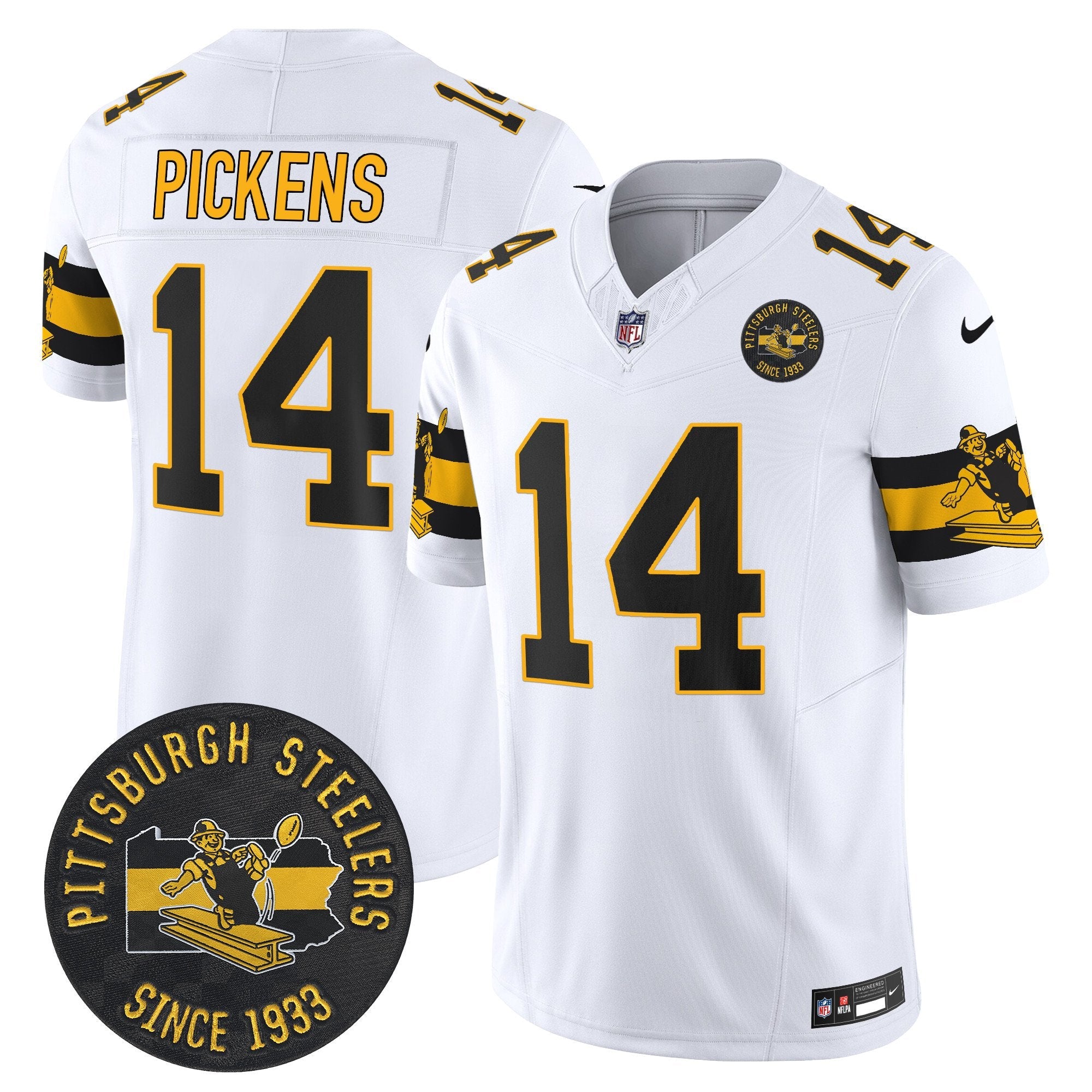 Pittsburgh Steelers Throwback 1933 Patch Vapor Limited Jersey – All Stitched – White – George Pickens Jersey