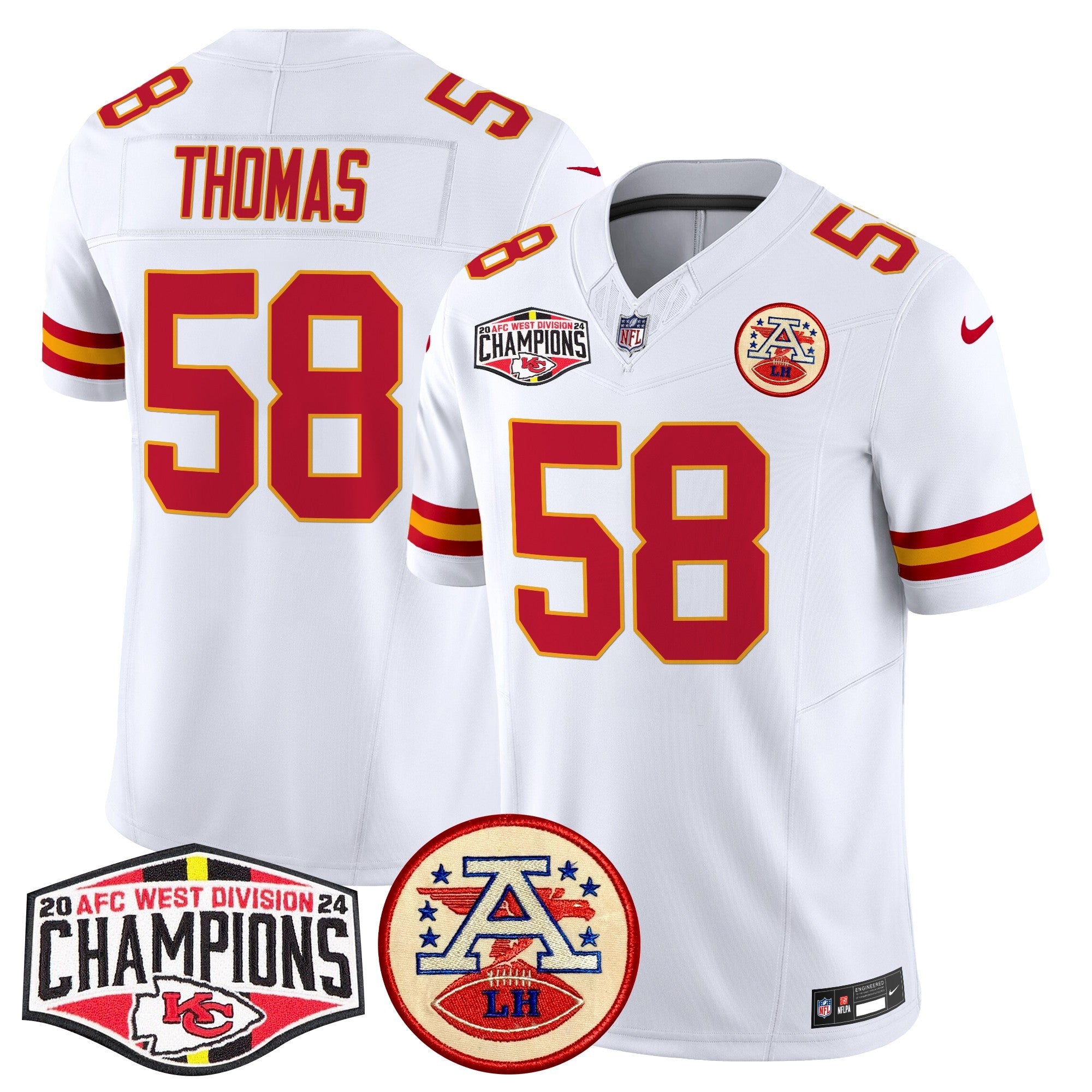 Chiefs 2024 AFC West Division Champions Patch Vapor Limited Jersey – All Stitched – White – Derrick Thomas Jersey