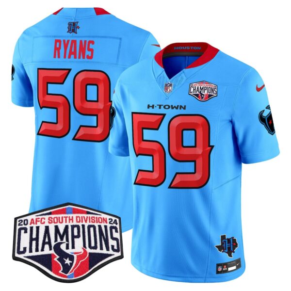 Houston Texans 2024 AFC South Division Champions Patch Vapor Limited Jersey – All Stitched – Blue – DeMeco Ryans Jersey
