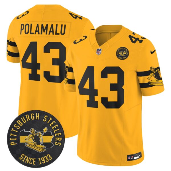 Pittsburgh Steelers Throwback 1933 Patch Vapor Limited Jersey – All Stitched – Gold – Troy Polamalu Jersey