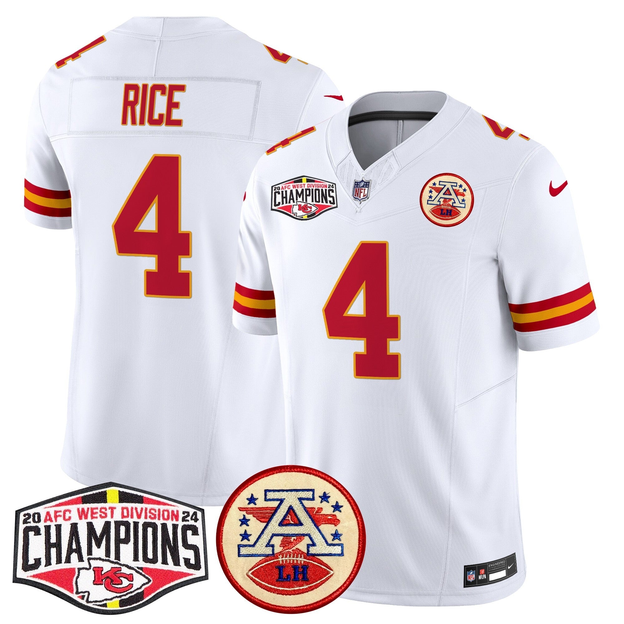Chiefs 2024 AFC West Division Champions Patch Vapor Limited Jersey – All Stitched – White – Rashee Rice Jersey