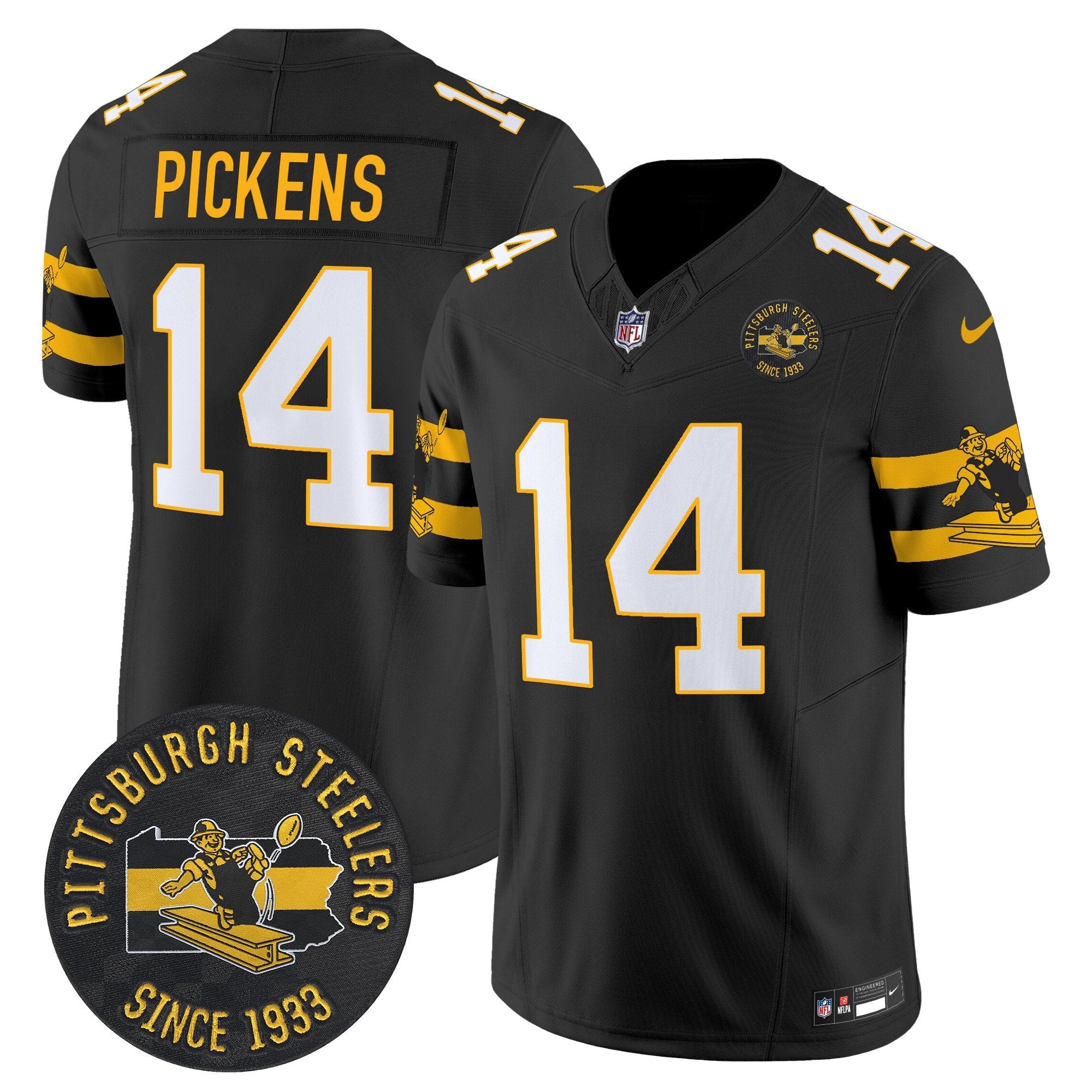 Pittsburgh Steelers Throwback 1933 Patch Vapor Limited Jersey – All Stitched – Black – George Pickens Jersey