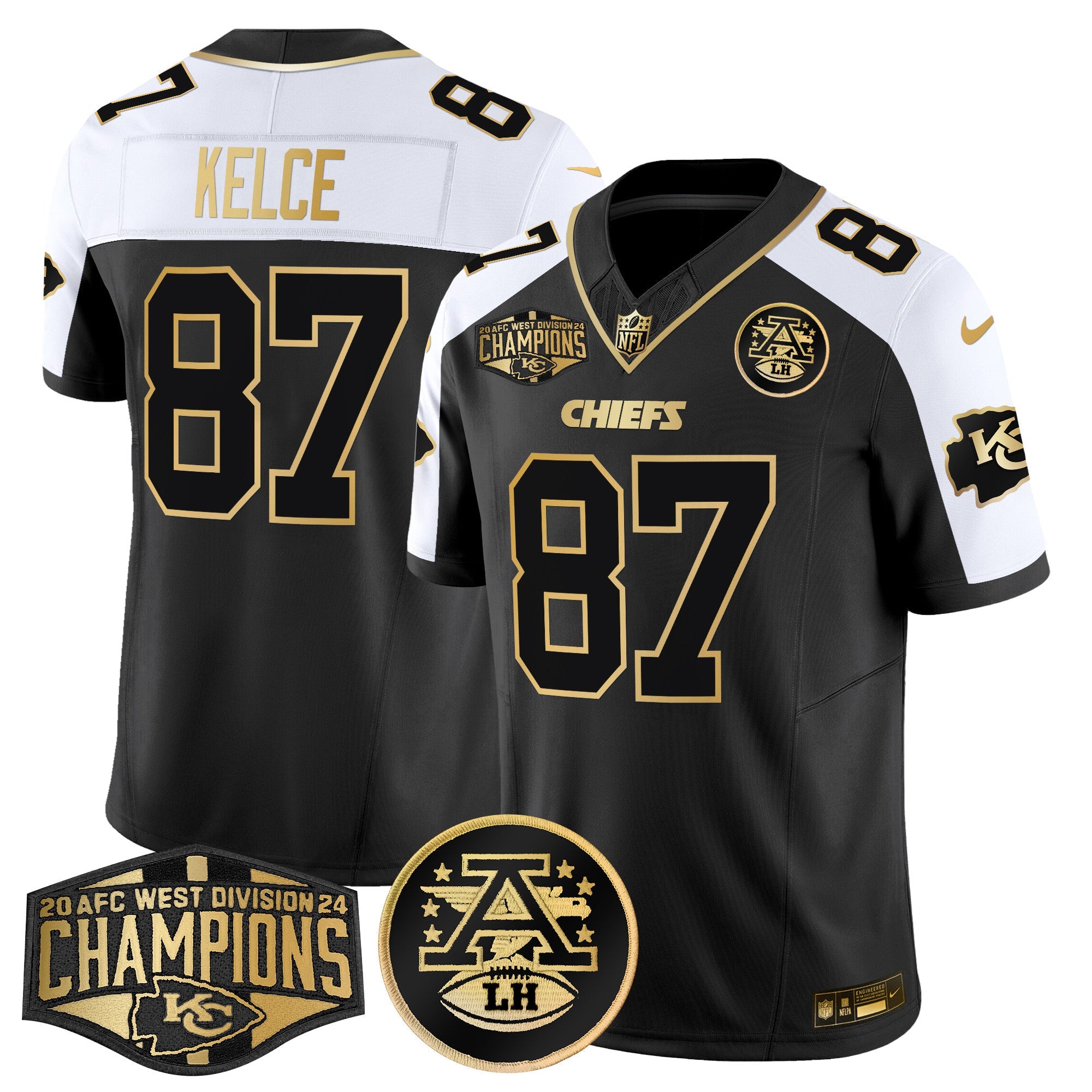 Chiefs 2024 AFC West Division Champions Patch Gold Vapor Limited Jersey – All Stitched – Alternate – Travis Kelce Jersey