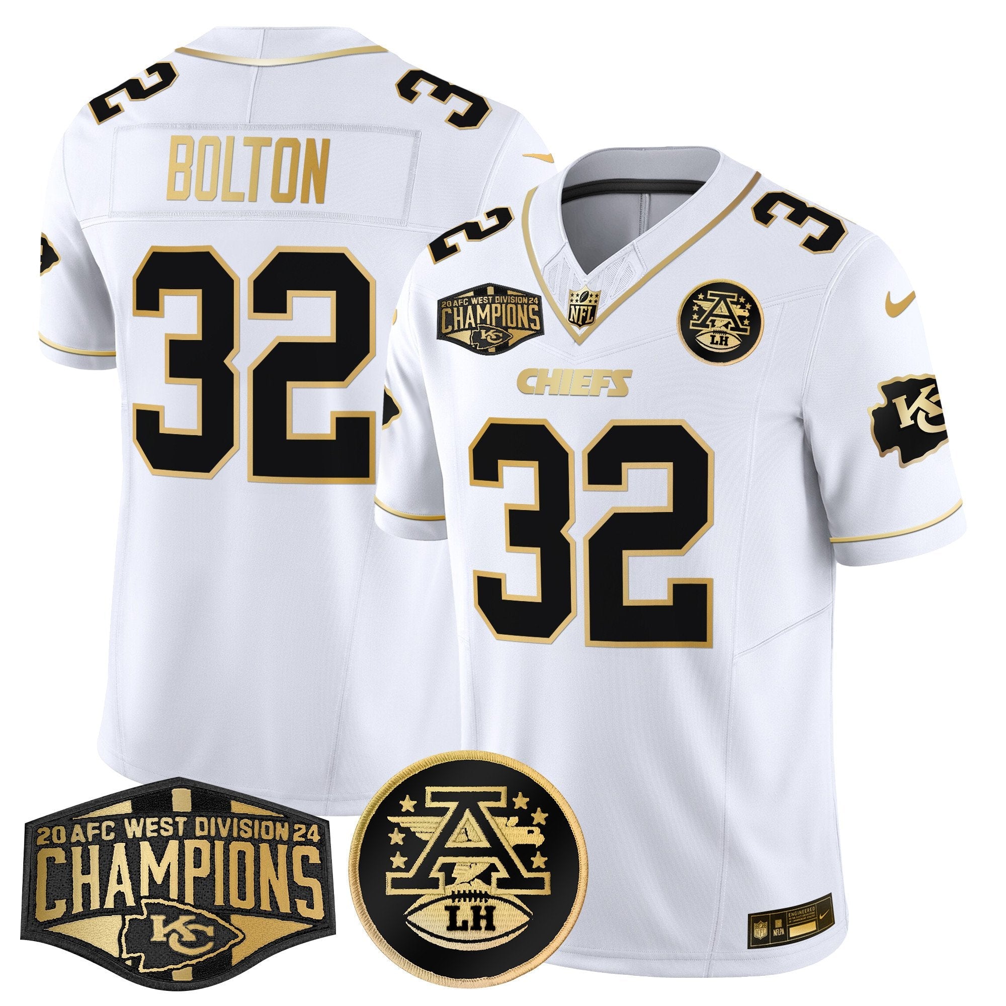 Chiefs 2024 AFC West Division Champions Patch Gold Vapor Limited Jersey – All Stitched – White Gold – Nick Bolton Jersey