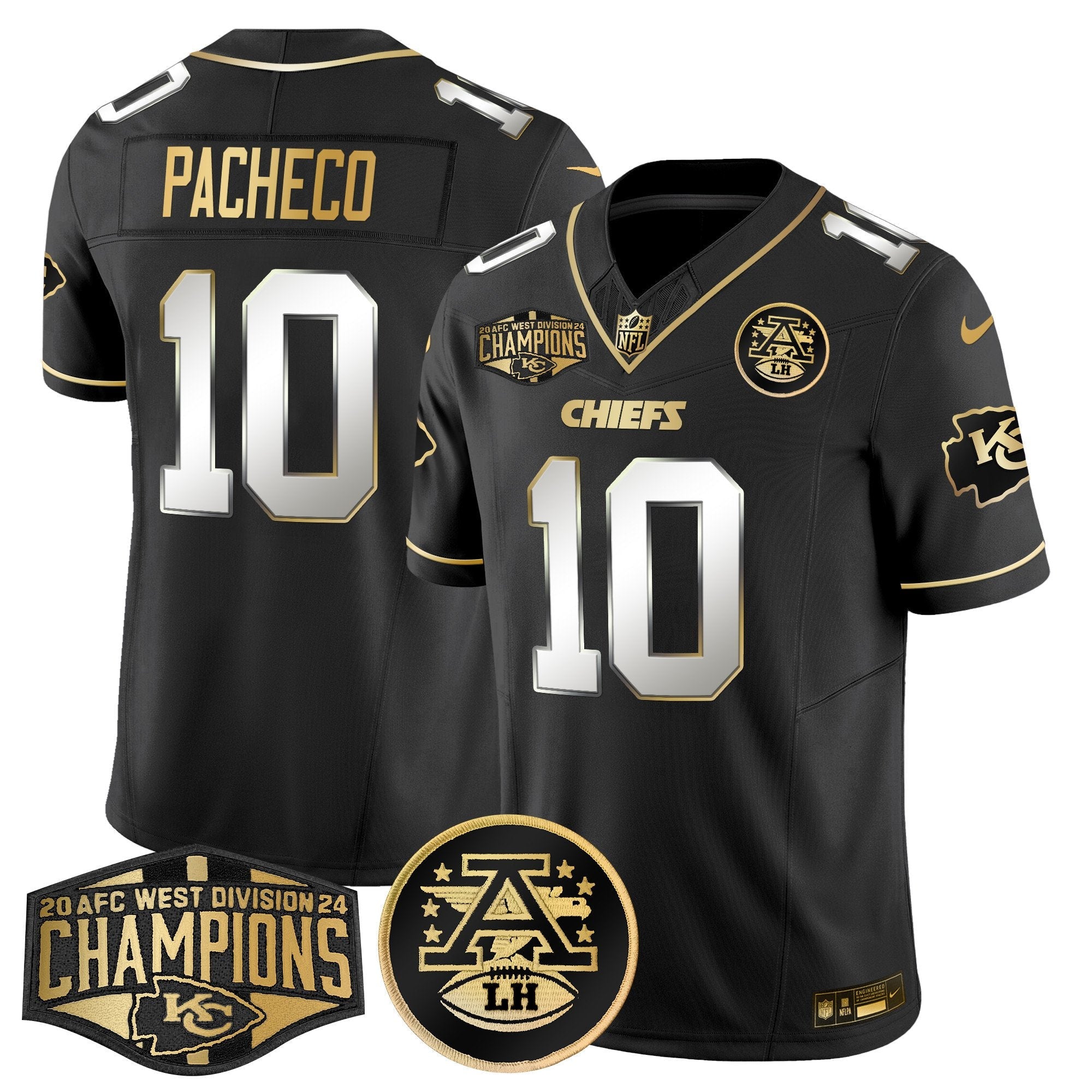 Chiefs 2024 AFC West Division Champions Patch Gold Vapor Limited Jersey – All Stitched – Black Limited – Isiah Pacheco Jersey