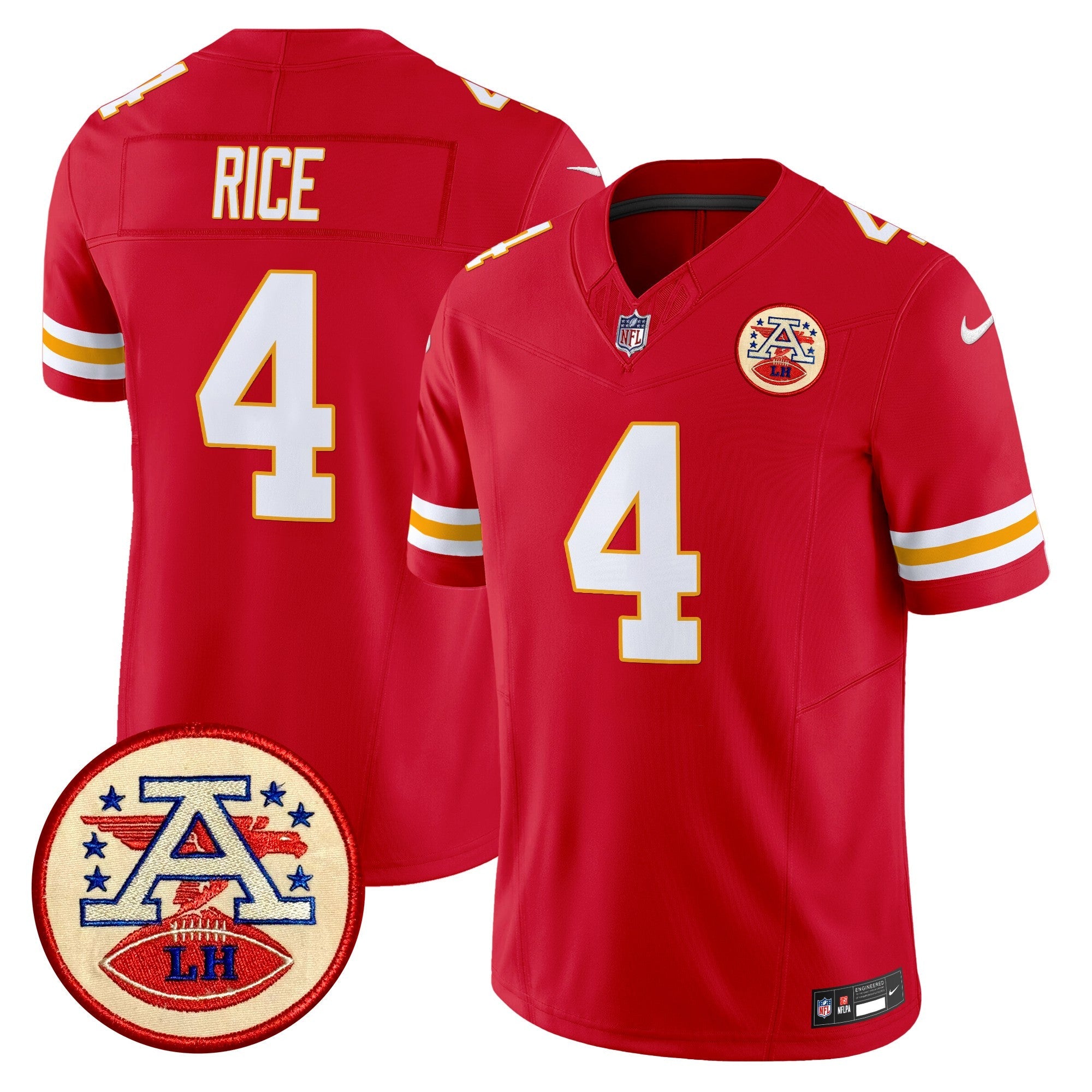 Chiefs 2024 Lamar Hunt Patch Vapor Limited Jersey – All Stitched – Red – Rashee Rice Jersey