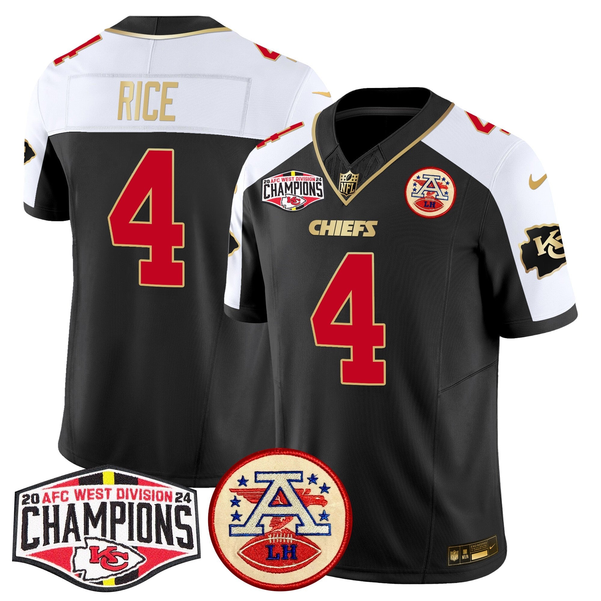 Chiefs 2024 AFC West Division Champions Patch Vapor Limited Jersey – All Stitched – Black Alternate – Rashee Rice Jersey