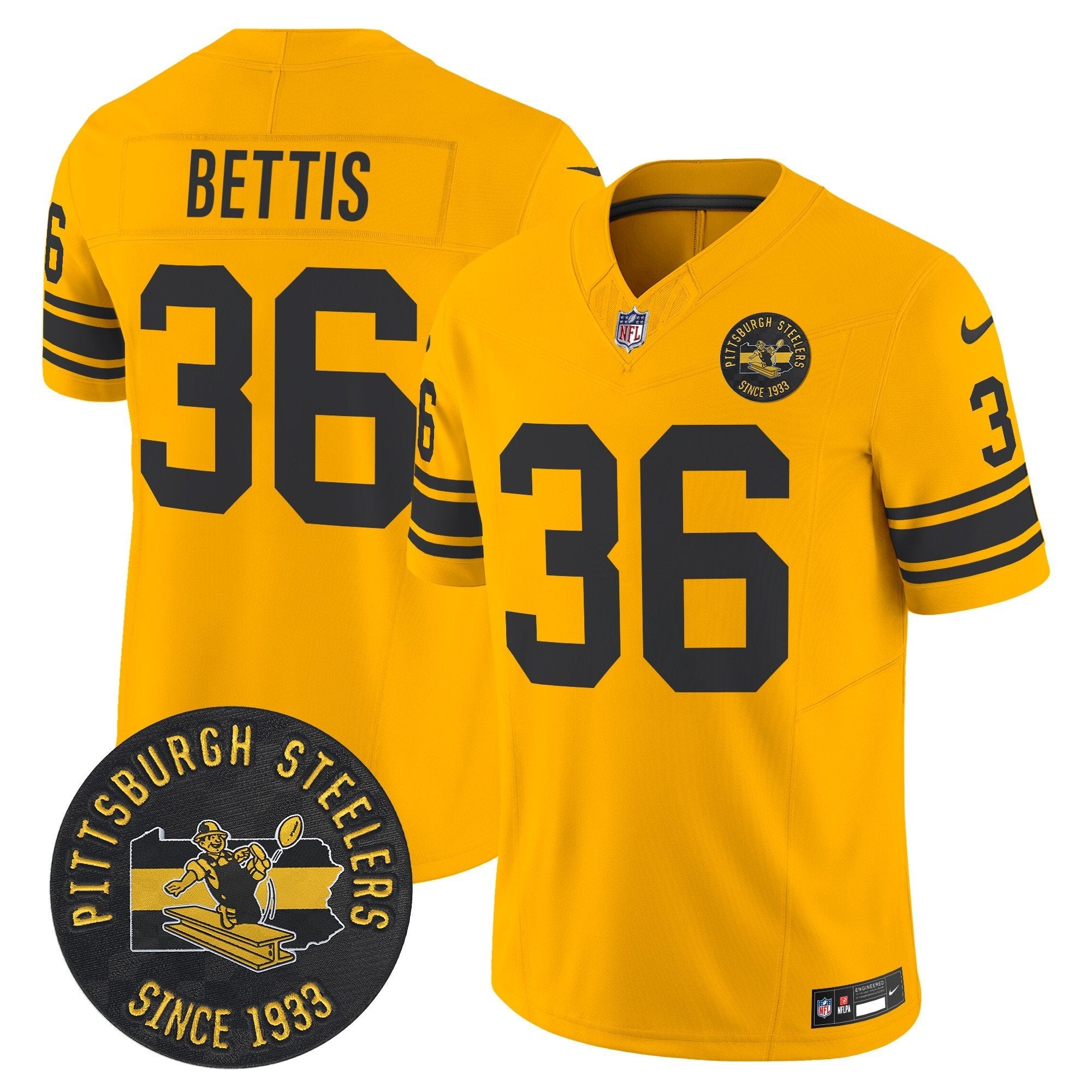 Pittsburgh Steelers Throwback 1962 Vapor Limited Jersey – Est. 1933 Patch – All Stitched – Gold – Jerome Bettis Jersey