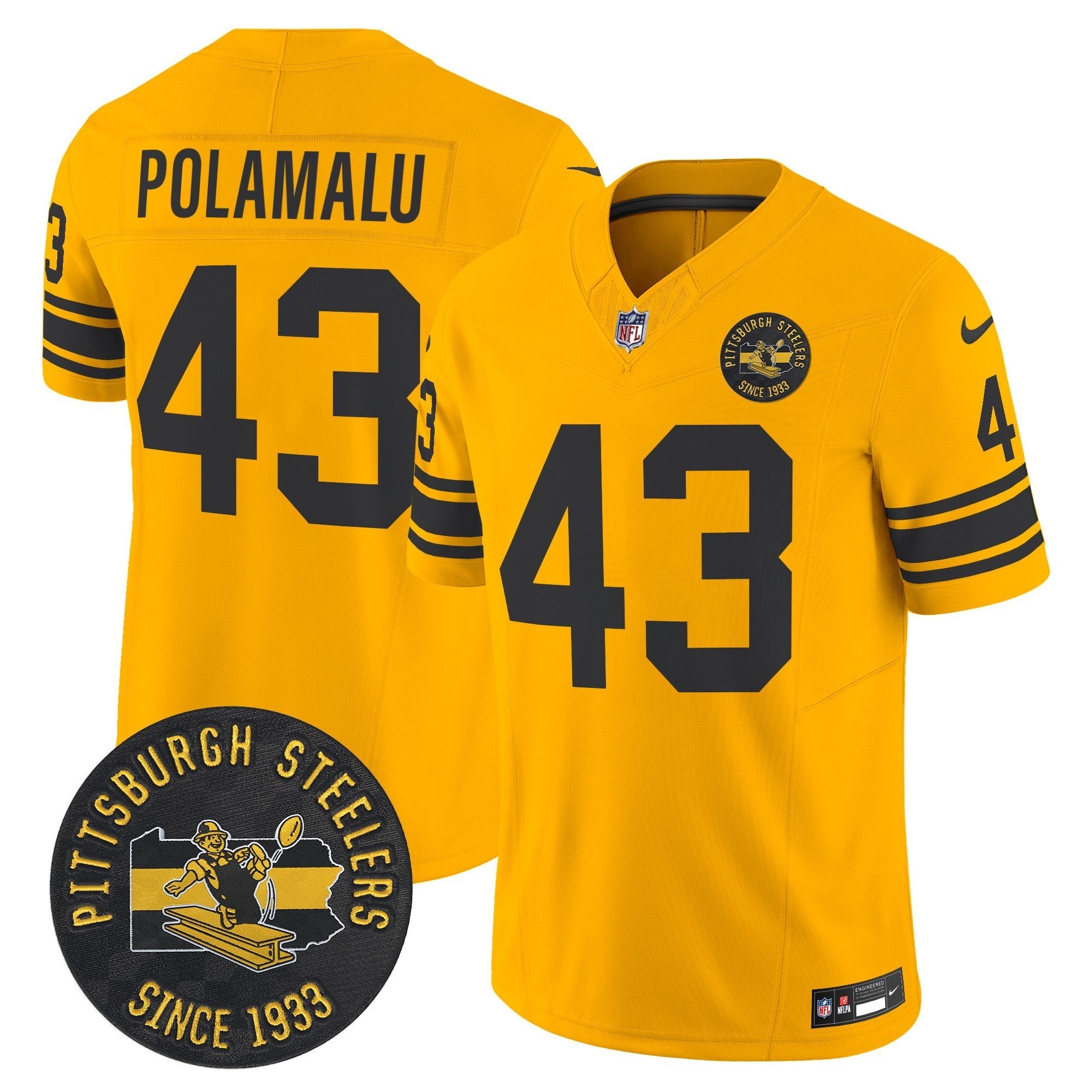 Pittsburgh Steelers Throwback 1962 Vapor Limited Jersey – Est. 1933 Patch – All Stitched – Gold – Troy Polamalu Jersey