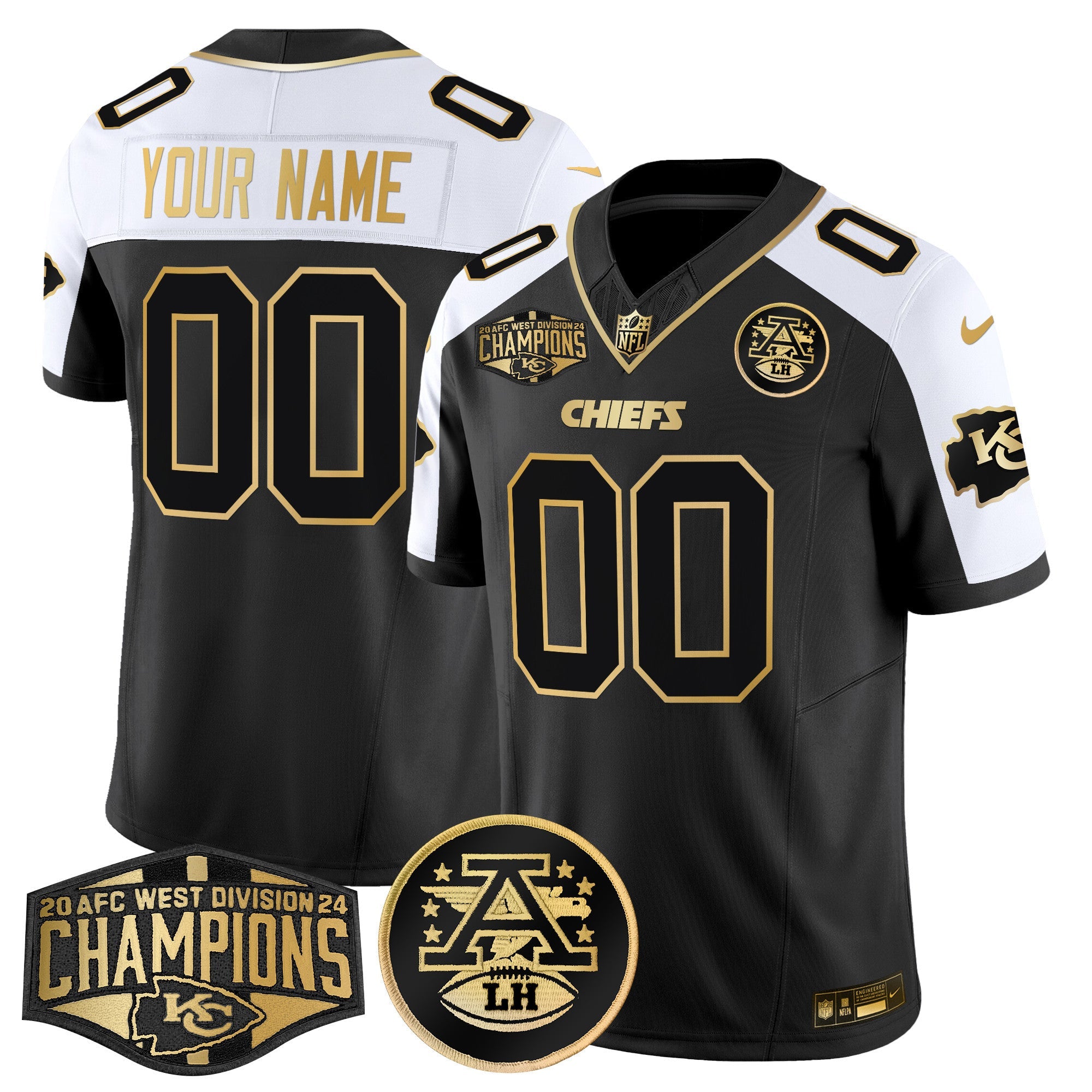 Chiefs 2024 AFC West Division Champions Patch Gold Vapor Limited Custom Jersey – All Stitched – Alternate Jersey