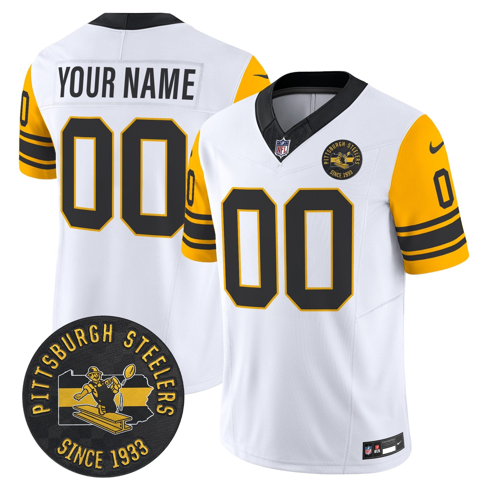 Pittsburgh Steelers Throwback 1962 Vapor Limited Custom Jersey – Est. 1933 Patch – All Stitched – White Jersey