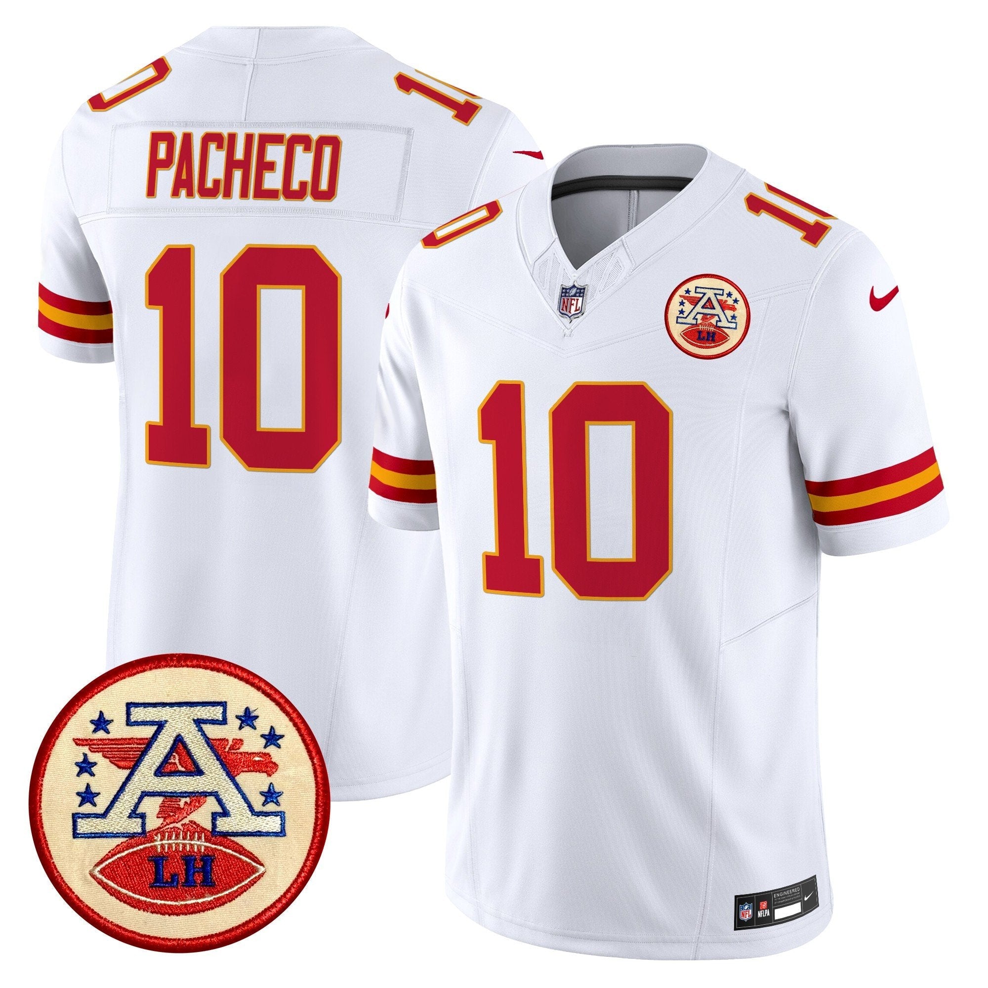 Chiefs 2024 Lamar Hunt Patch Vapor Limited Jersey – All Stitched – White – Isiah Pacheco Jersey