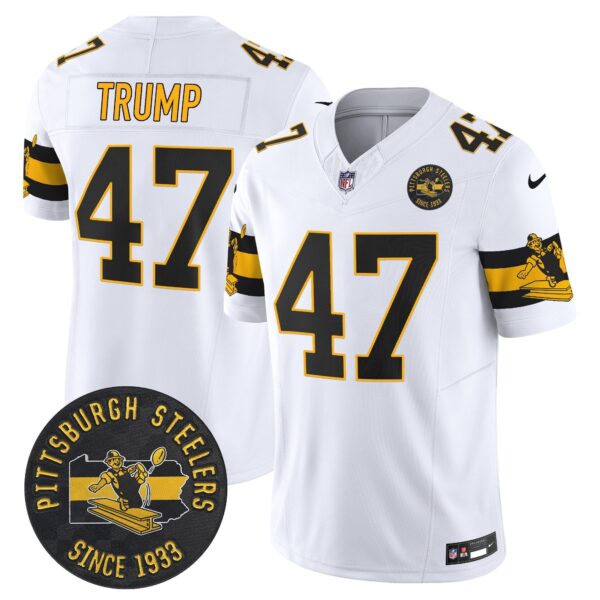 Pittsburgh Steelers Throwback 1933 Patch Vapor Limited Jersey – All Stitched – White – Donald Trump Jersey