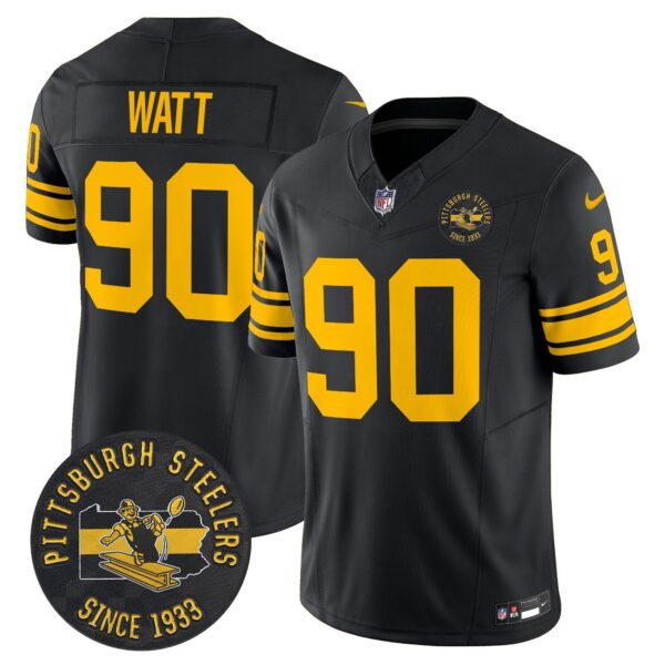 Pittsburgh Steelers Throwback 1962 Vapor Limited Jersey – Est. 1933 Patch – All Stitched – Black – T. J. Watt Jersey