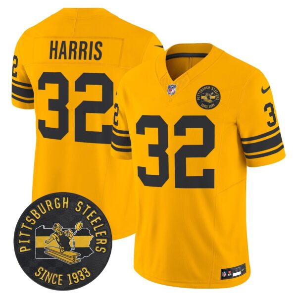 Pittsburgh Steelers Throwback 1962 Vapor Limited Jersey – Est. 1933 Patch – All Stitched – Gold – Franco Harris Jersey