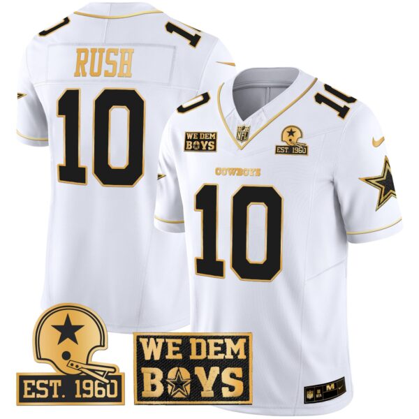Cowboys Est. 1960 & We Dem Boyz Patch Gold Vapor Limited Jersey – All Stitched – White Gold – Cooper Rush Jersey