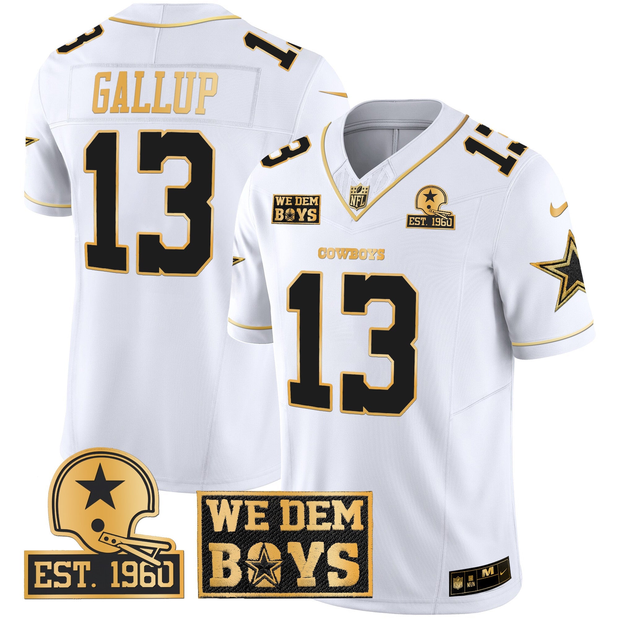 Cowboys Est. 1960 & We Dem Boyz Patch Gold Vapor Limited Jersey – All Stitched – White Gold – Michael Gallup Jersey