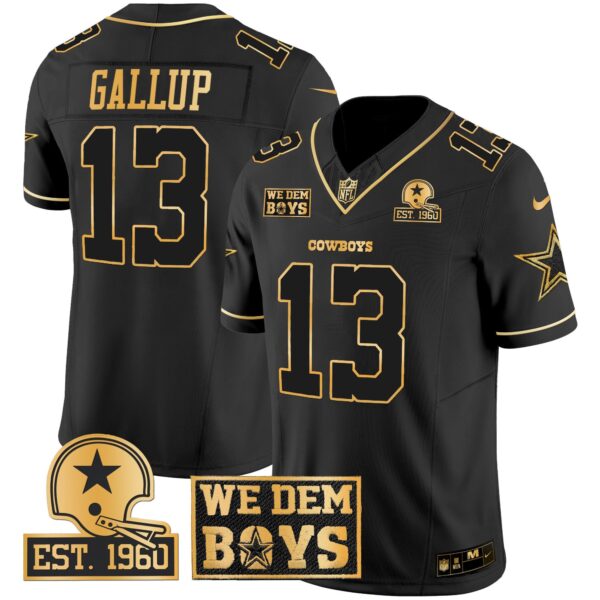 Cowboys Est. 1960 & We Dem Boyz Patch Gold Vapor Limited Jersey – All Stitched – Black Gold – Michael Gallup Jersey