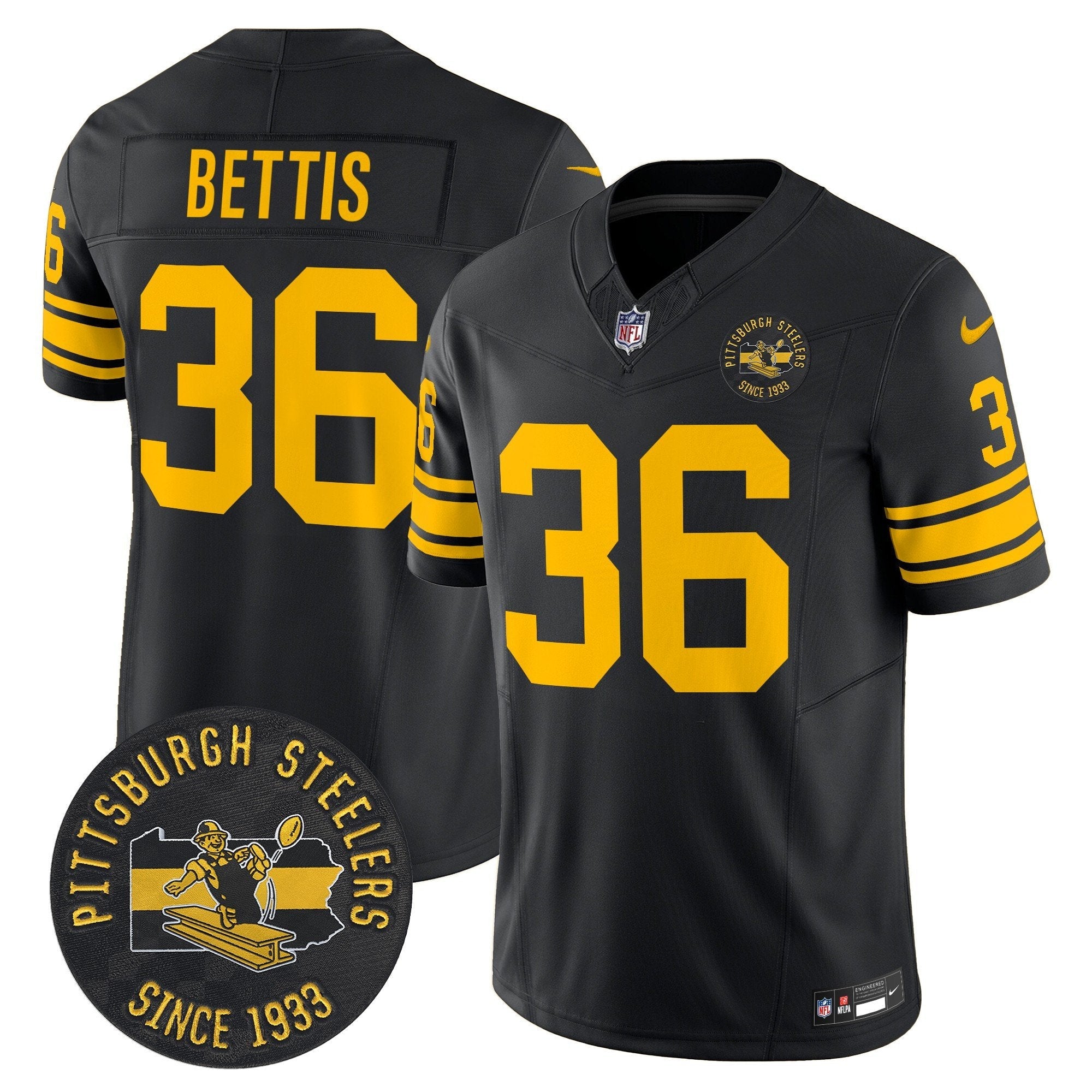 Pittsburgh Steelers Throwback 1962 Vapor Limited Jersey – Est. 1933 Patch – All Stitched – Black – Jerome Bettis Jersey