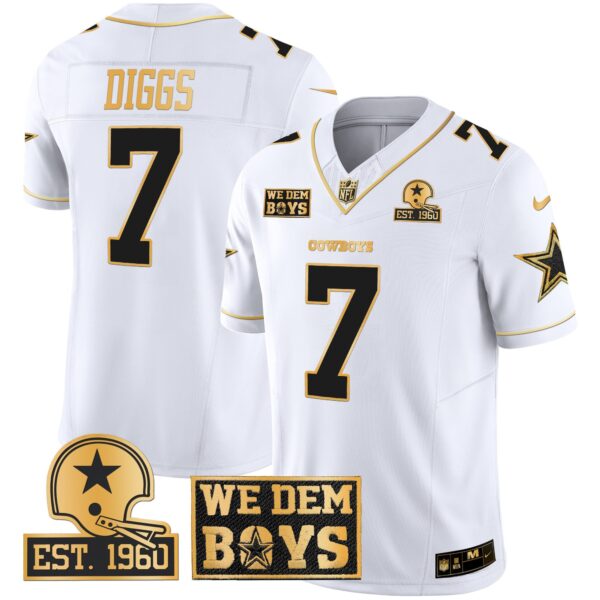 Cowboys Est. 1960 & We Dem Boyz Patch Gold Vapor Limited Jersey – All Stitched – White Gold – Trevon Diggs Jersey