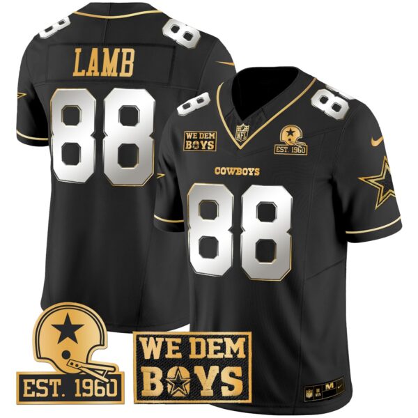 Cowboys Est. 1960 & We Dem Boyz Patch Gold Vapor Limited Jersey – All Stitched – Black Limited – CeeDee Lamb Jersey