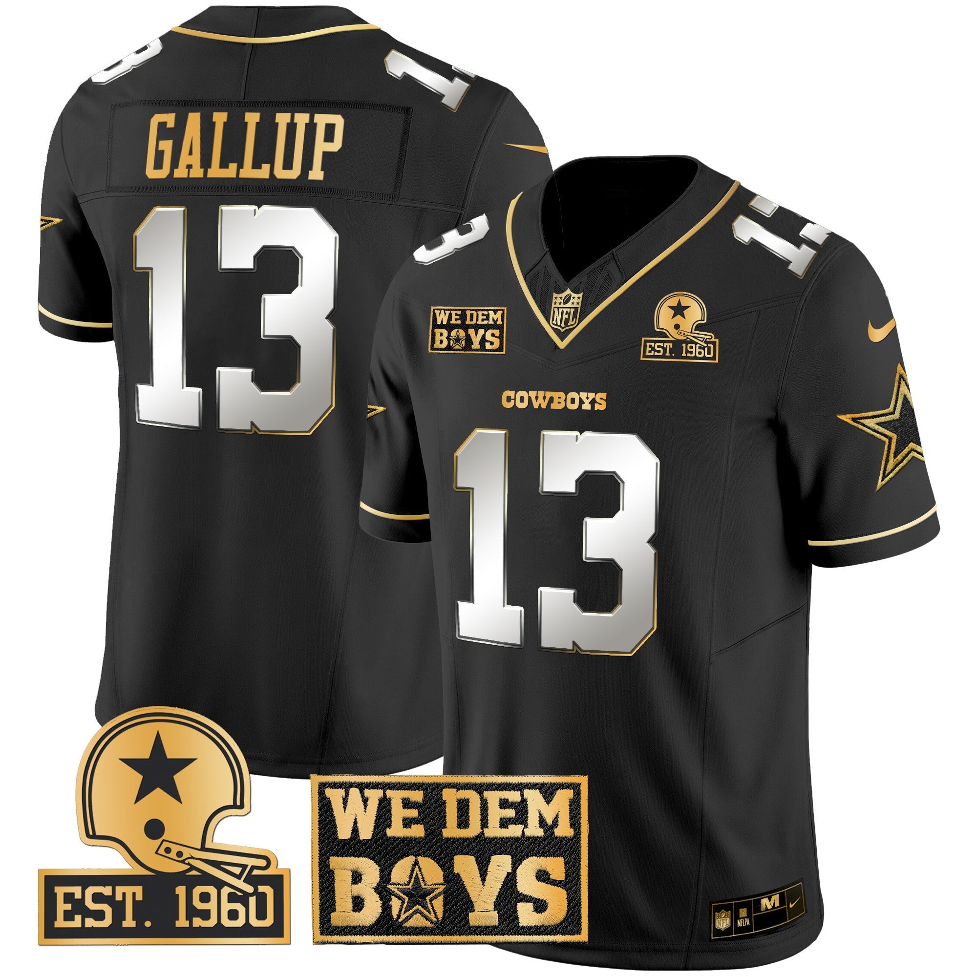 Cowboys Est. 1960 & We Dem Boyz Patch Gold Vapor Limited Jersey – All Stitched – Black Limited – Michael Gallup Jersey