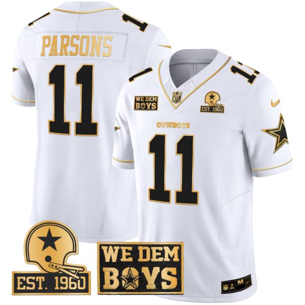 Cowboys Est. 1960 & We Dem Boyz Patch Gold Vapor Limited Jersey – All Stitched – White Gold – Micah Parsons Jersey