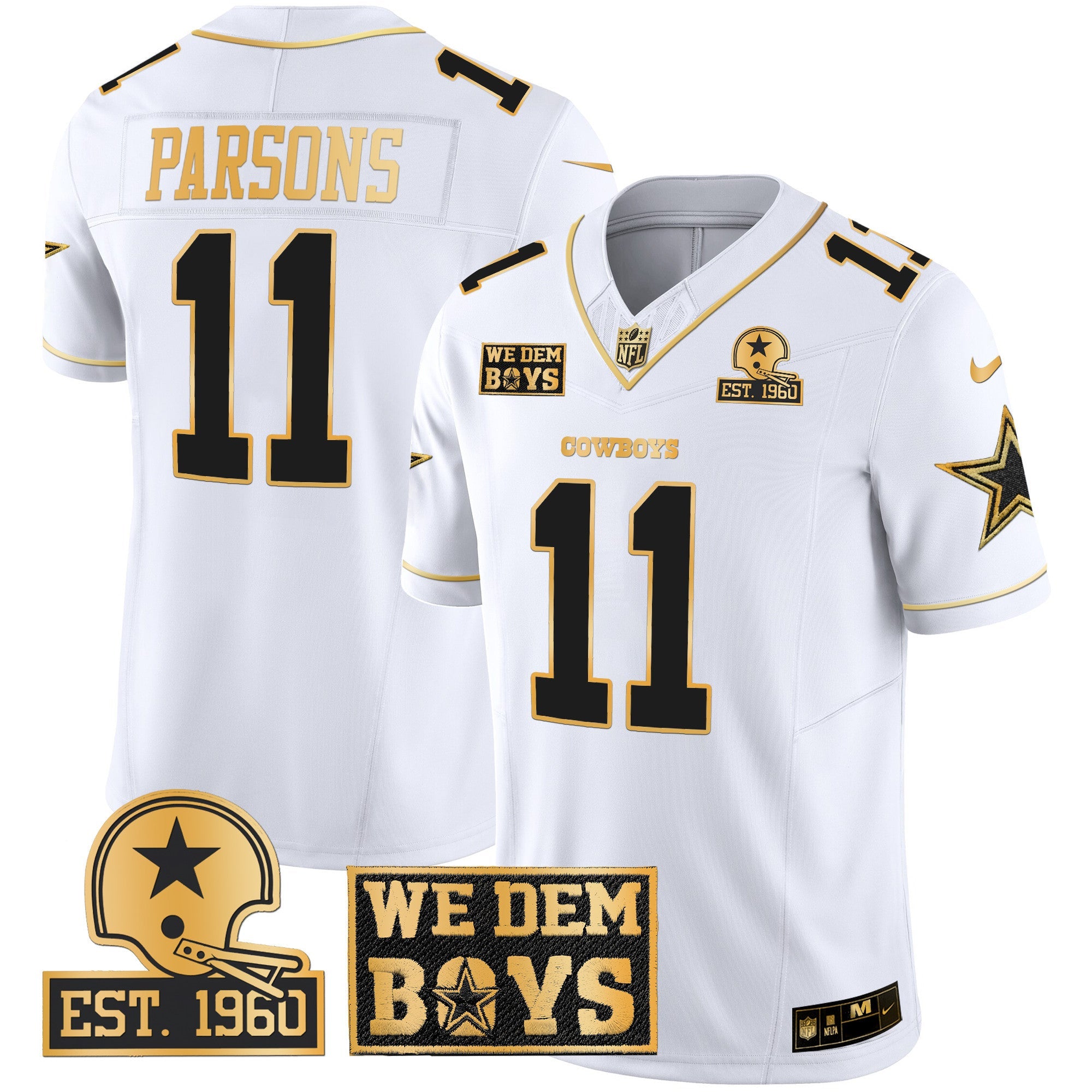Cowboys Est. 1960 & We Dem Boyz Patch Gold Vapor Limited Jersey – All Stitched – White Gold – Micah Parsons Jersey