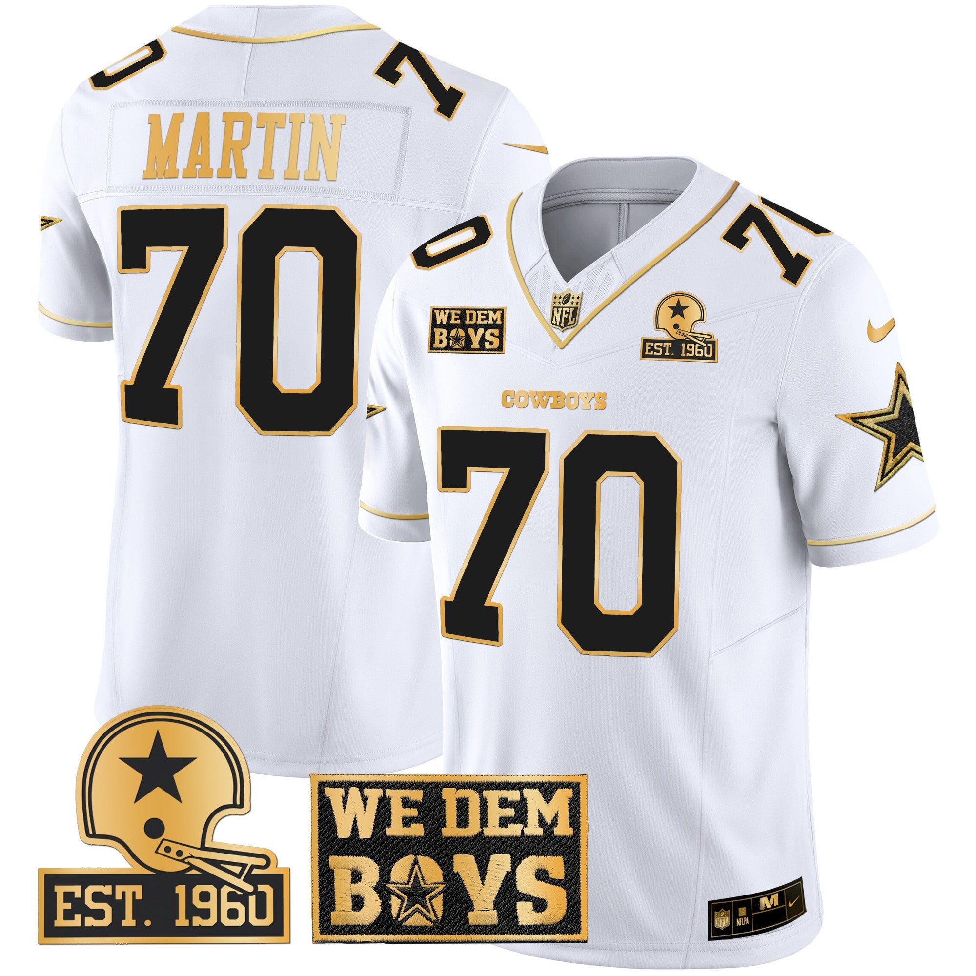 Cowboys Est. 1960 & We Dem Boyz Patch Gold Vapor Limited Jersey – All Stitched – White Gold – Zack Martin Jersey