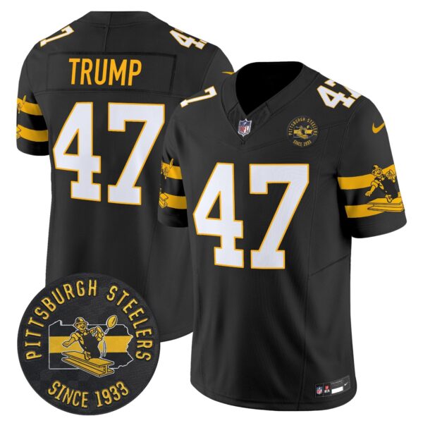 Pittsburgh Steelers Throwback 1933 Patch Vapor Limited Jersey – All Stitched – Black – Donald Trump Jersey