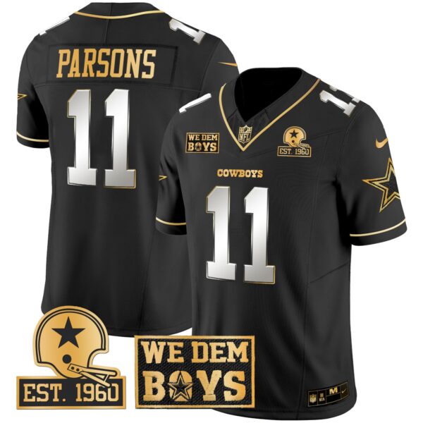 Cowboys Est. 1960 & We Dem Boyz Patch Gold Vapor Limited Jersey – All Stitched – Black Limited – Micah Parsons Jersey