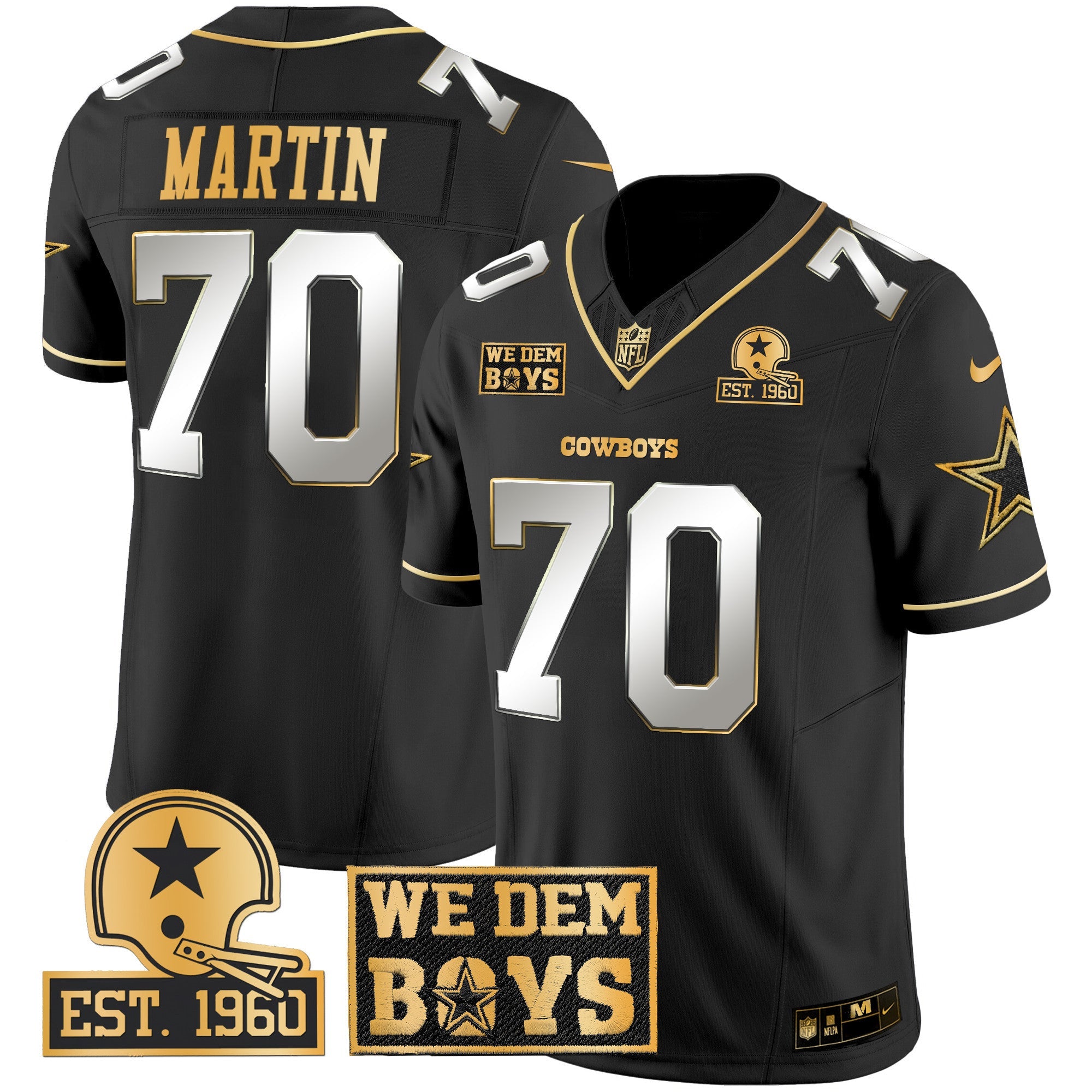 Cowboys Est. 1960 & We Dem Boyz Patch Gold Vapor Limited Jersey – All Stitched – Black Limited – Zack Martin Jersey